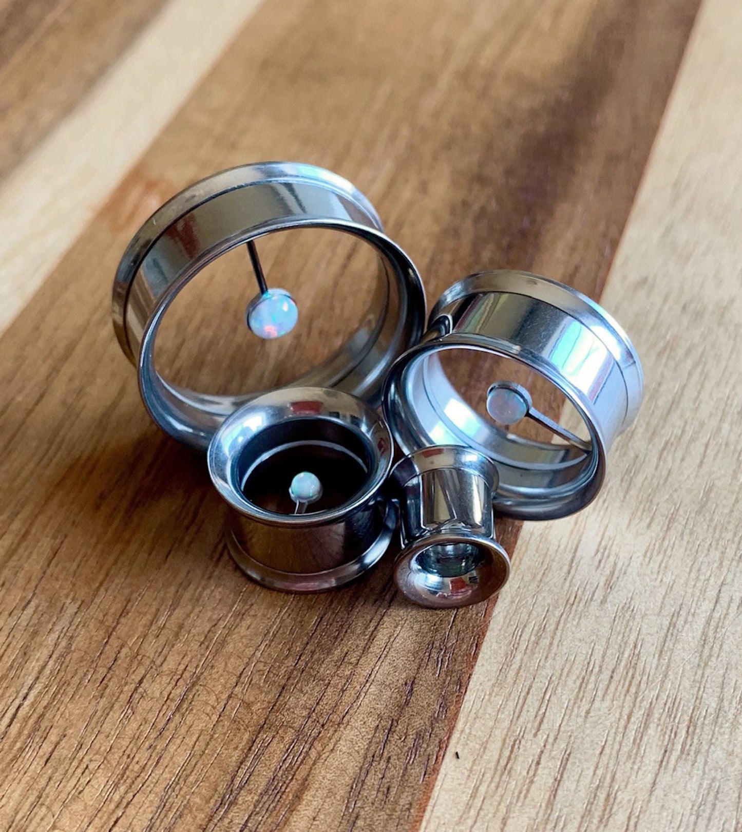 PAIR of Unique Floating Opal Internally Threaded Tunnels/Plugs - Gauges 0g (8mm) thru 1" (25mm) available!