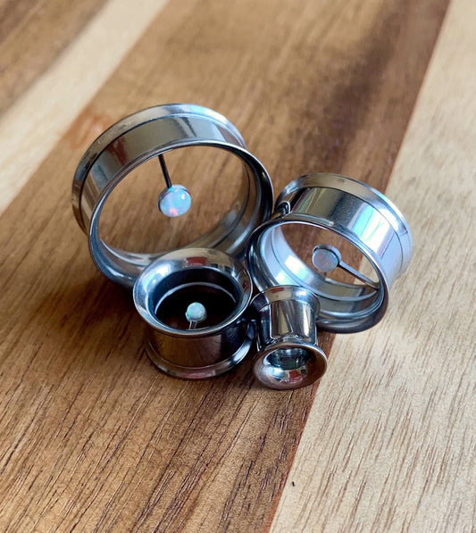 PAIR of Unique Floating Opal Internally Threaded Tunnels/Plugs - Gauges 0g (8mm) thru 1" (25mm) available!