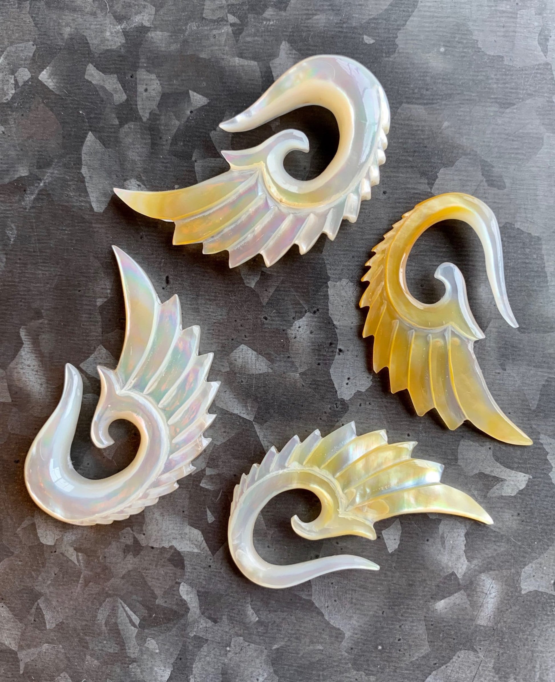 PAIR of Unique Organic Mother of Pearl Angel Wing Tapers - Expander Gauges 8g (3.2mm) through 00g (10mm) available!