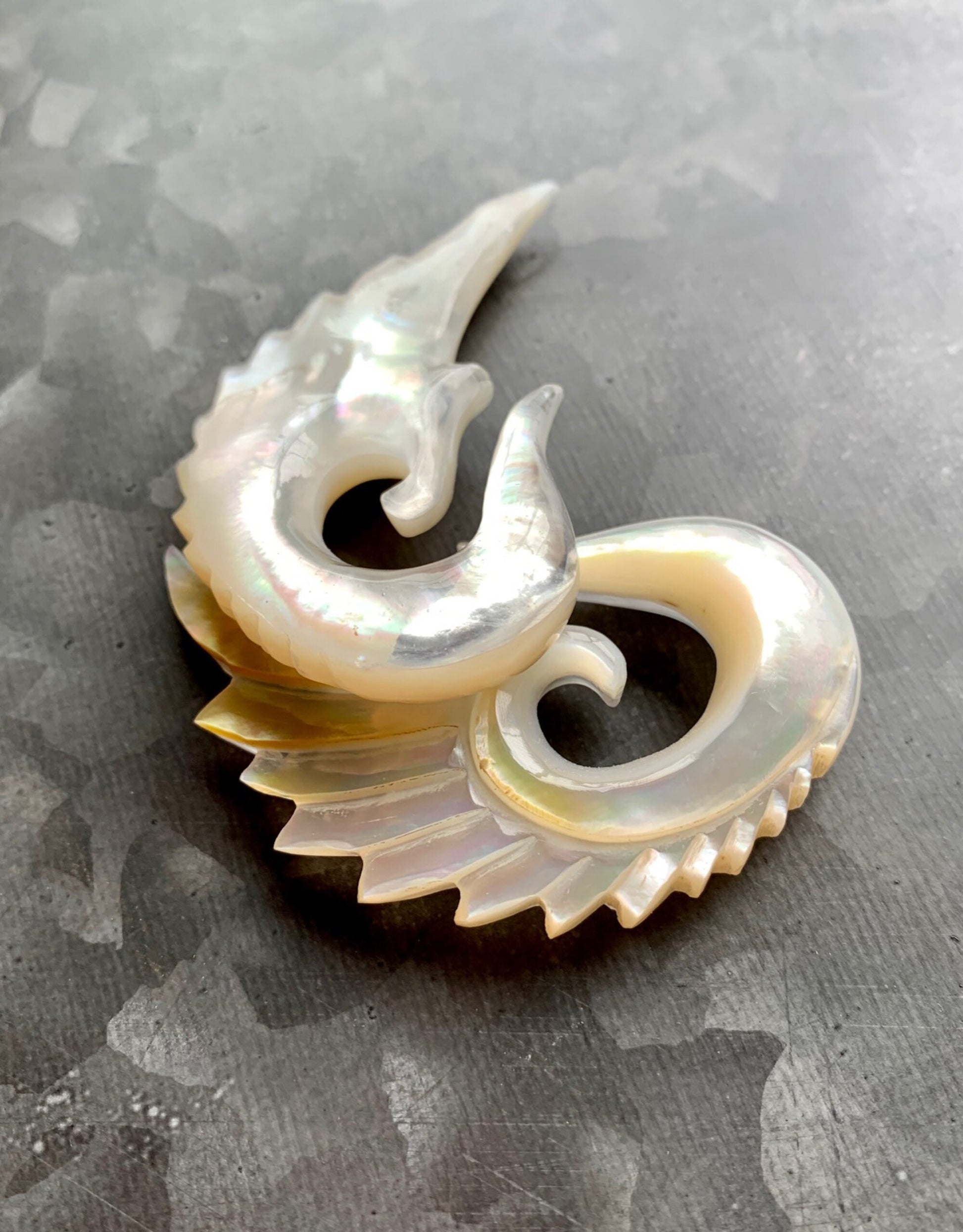 PAIR of Unique Organic Mother of Pearl Angel Wing Tapers - Expander Gauges 8g (3.2mm) through 00g (10mm) available!