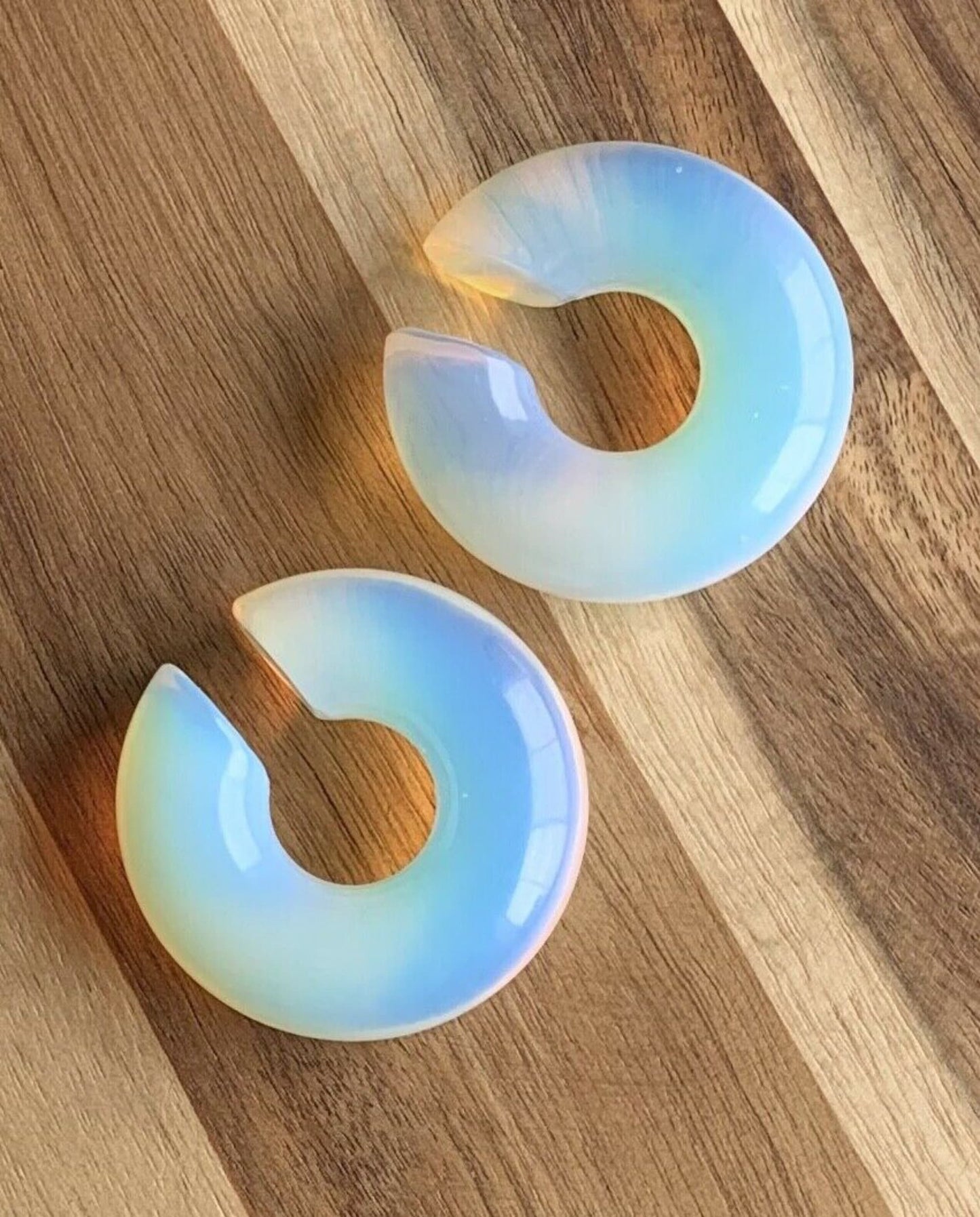 PAIR of Unique Opalite Stone Hoops Ear Weight Hanging Glass Plugs - Gauges 4g (5mm) up to 5/8" (16mm) available!