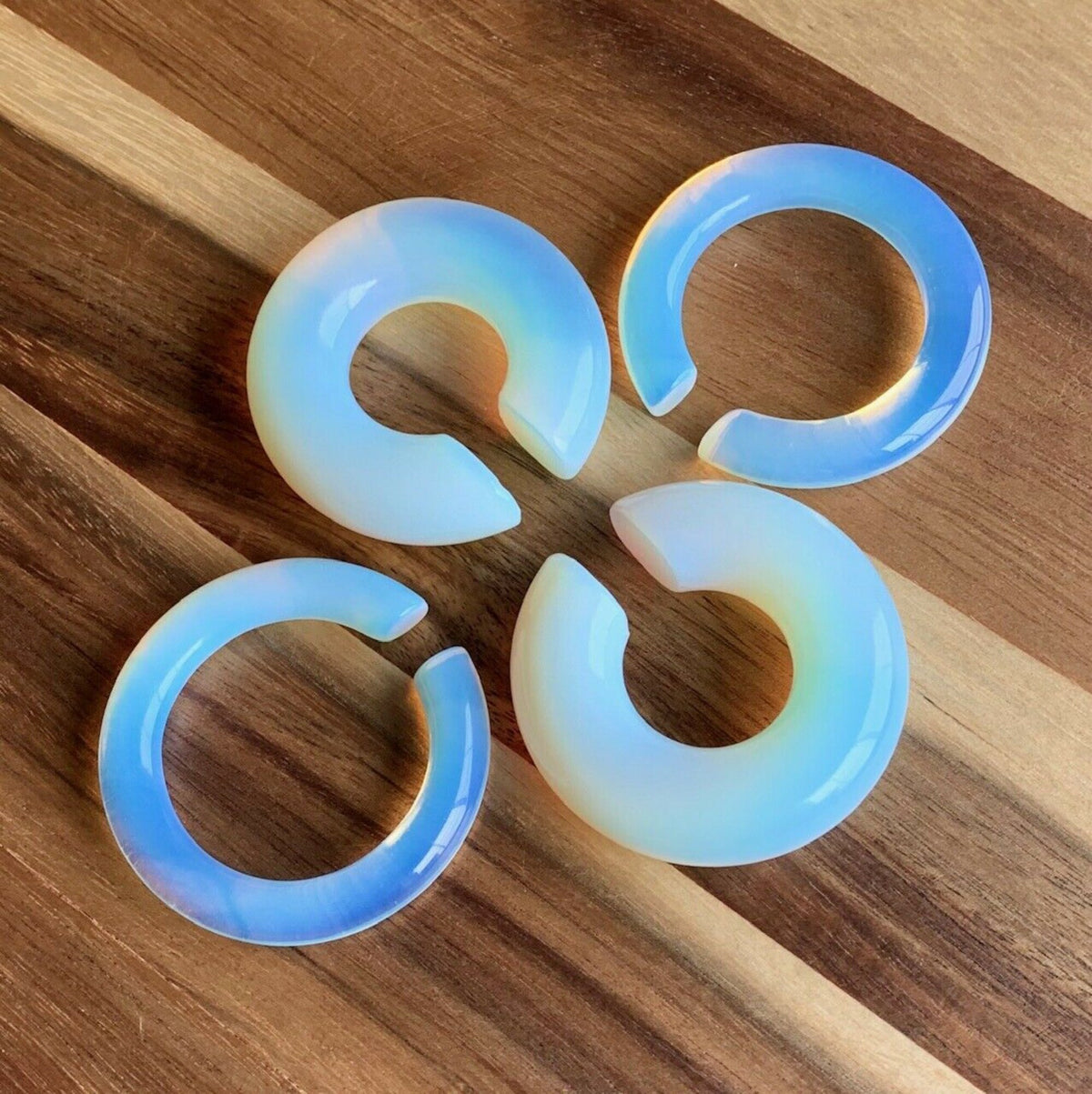 PAIR of Unique Opalite Stone Hoops Ear Weight Hanging Glass Plugs - Gauges 4g (5mm) up to 5/8" (16mm) available!
