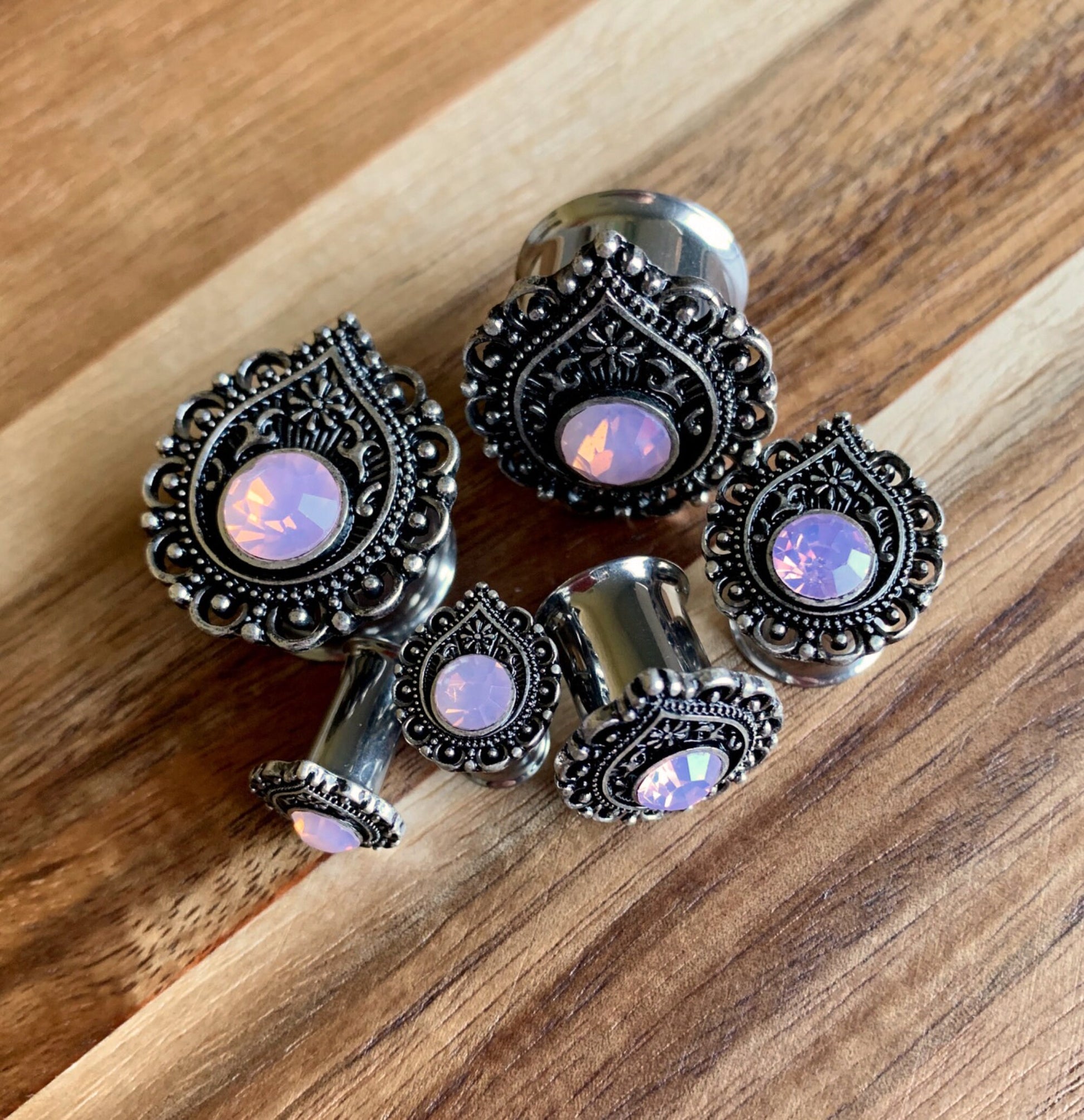PAIR of Stunning Opalite Stone Teardrop Double Flare Tunnels/Plugs - Gauges 2g (6mm) thru 5/8" (16mm) available!