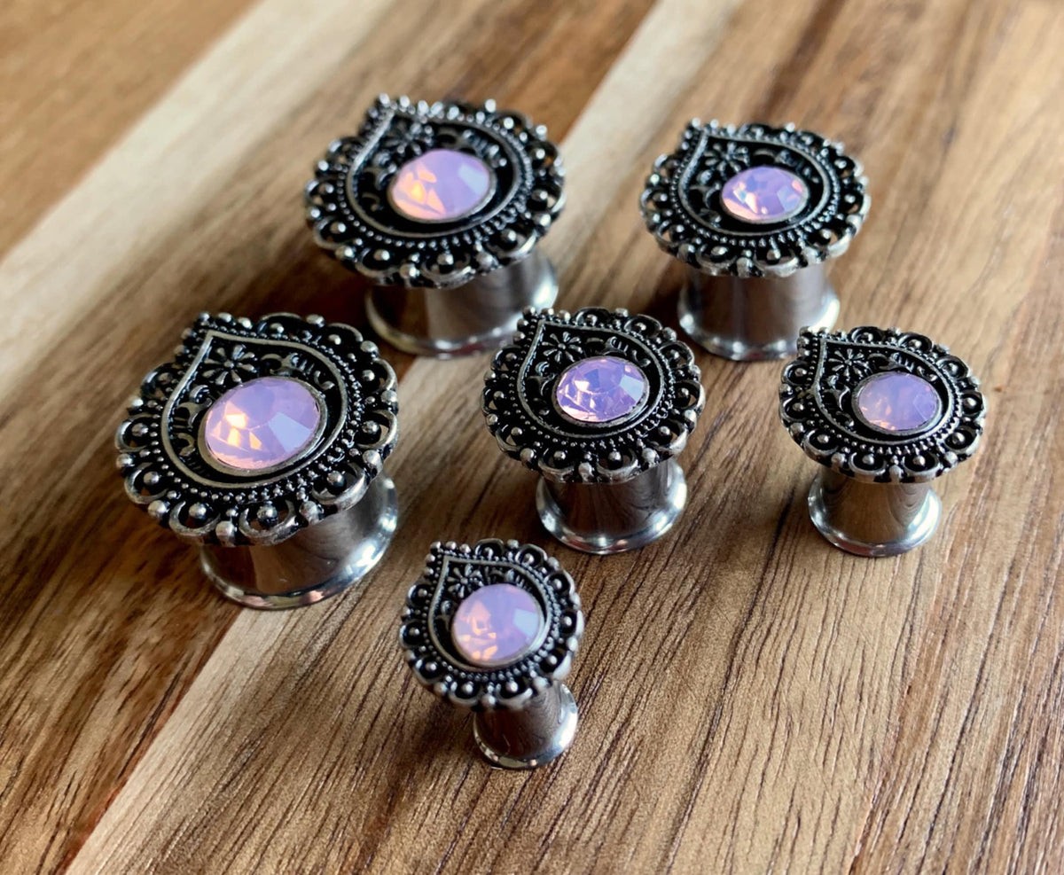 PAIR of Stunning Opalite Stone Teardrop Double Flare Tunnels/Plugs - Gauges 2g (6mm) thru 5/8" (16mm) available!