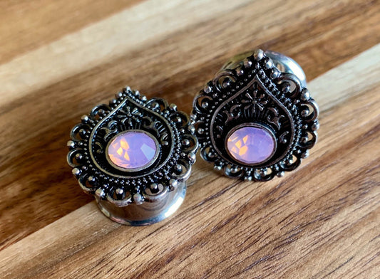 PAIR of Stunning Opalite Stone Teardrop Double Flare Tunnels/Plugs - Gauges 2g (6mm) thru 5/8" (16mm) available!
