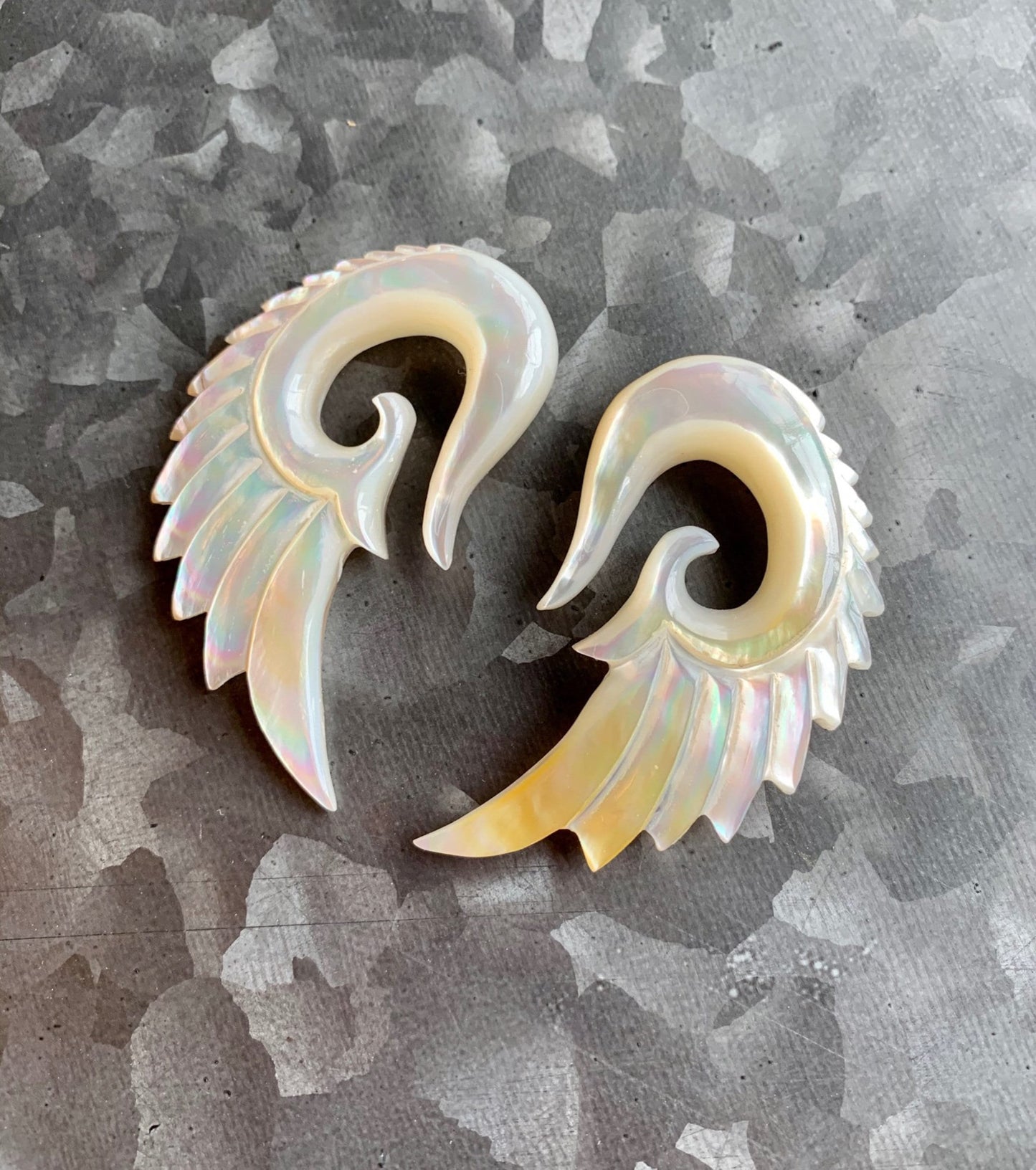 PAIR of Unique Organic Mother of Pearl Angel Wing Tapers - Expander Gauges 8g (3.2mm) through 00g (10mm) available!