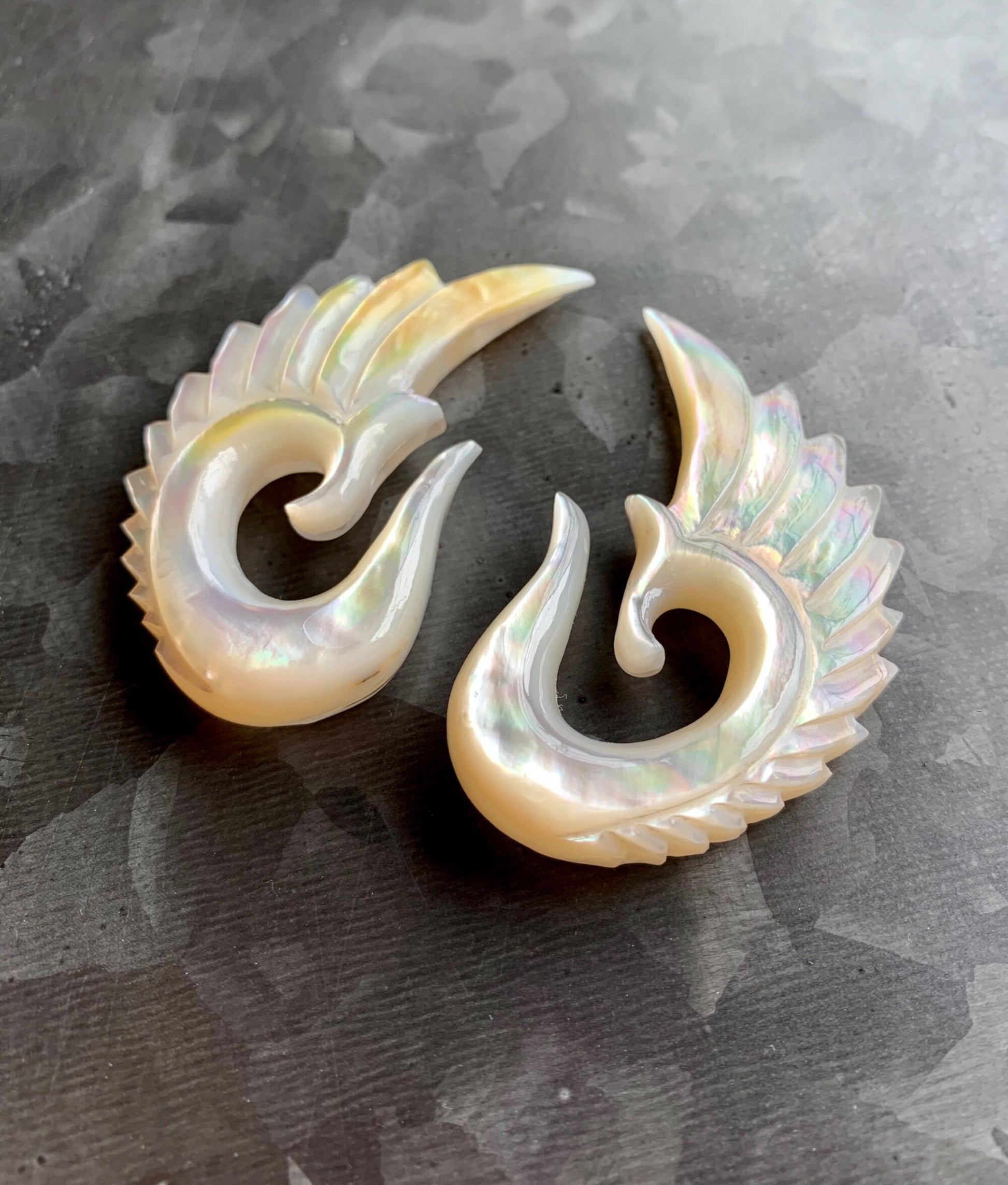 PAIR of Unique Organic Mother of Pearl Angel Wing Tapers - Expander Gauges 8g (3.2mm) through 00g (10mm) available!