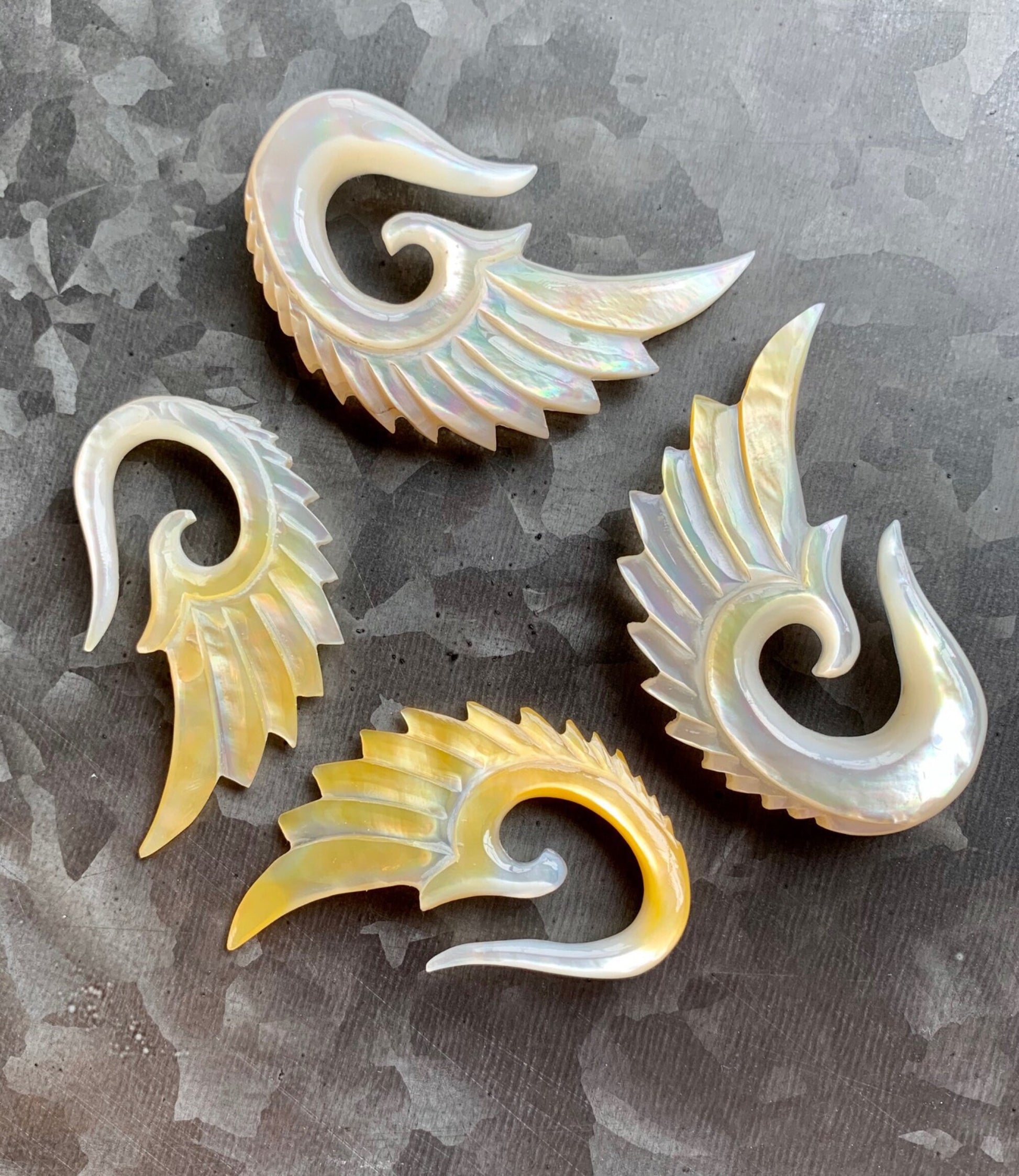 PAIR of Unique Organic Mother of Pearl Angel Wing Tapers - Expander Gauges 8g (3.2mm) through 00g (10mm) available!