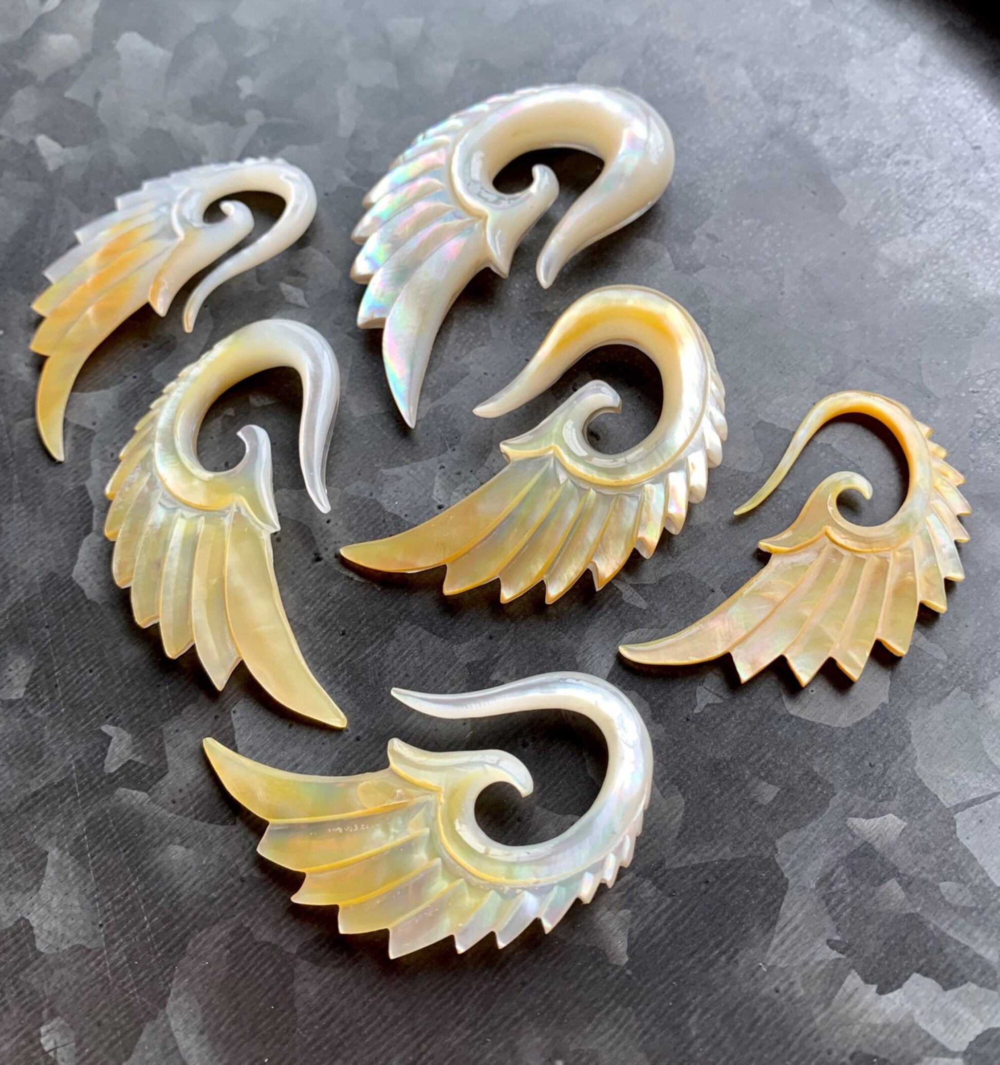 PAIR of Unique Organic Mother of Pearl Angel Wing Tapers - Expander Gauges 8g (3.2mm) through 00g (10mm) available!