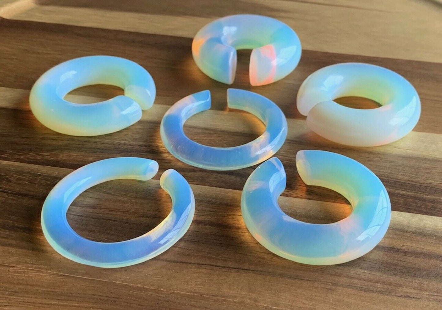 PAIR of Unique Opalite Stone Hoops Ear Weight Hanging Glass Plugs - Gauges 4g (5mm) up to 5/8" (16mm) available!