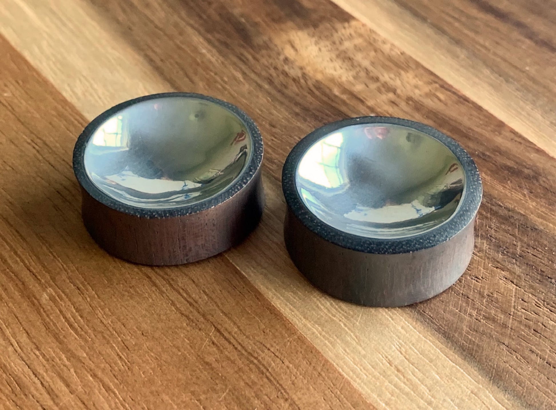 PAIR of Unique Concave Silver Tin Sono Wood Double Flare Plugs - Gauges 00g (10mm) up to 1" (25mm) available!