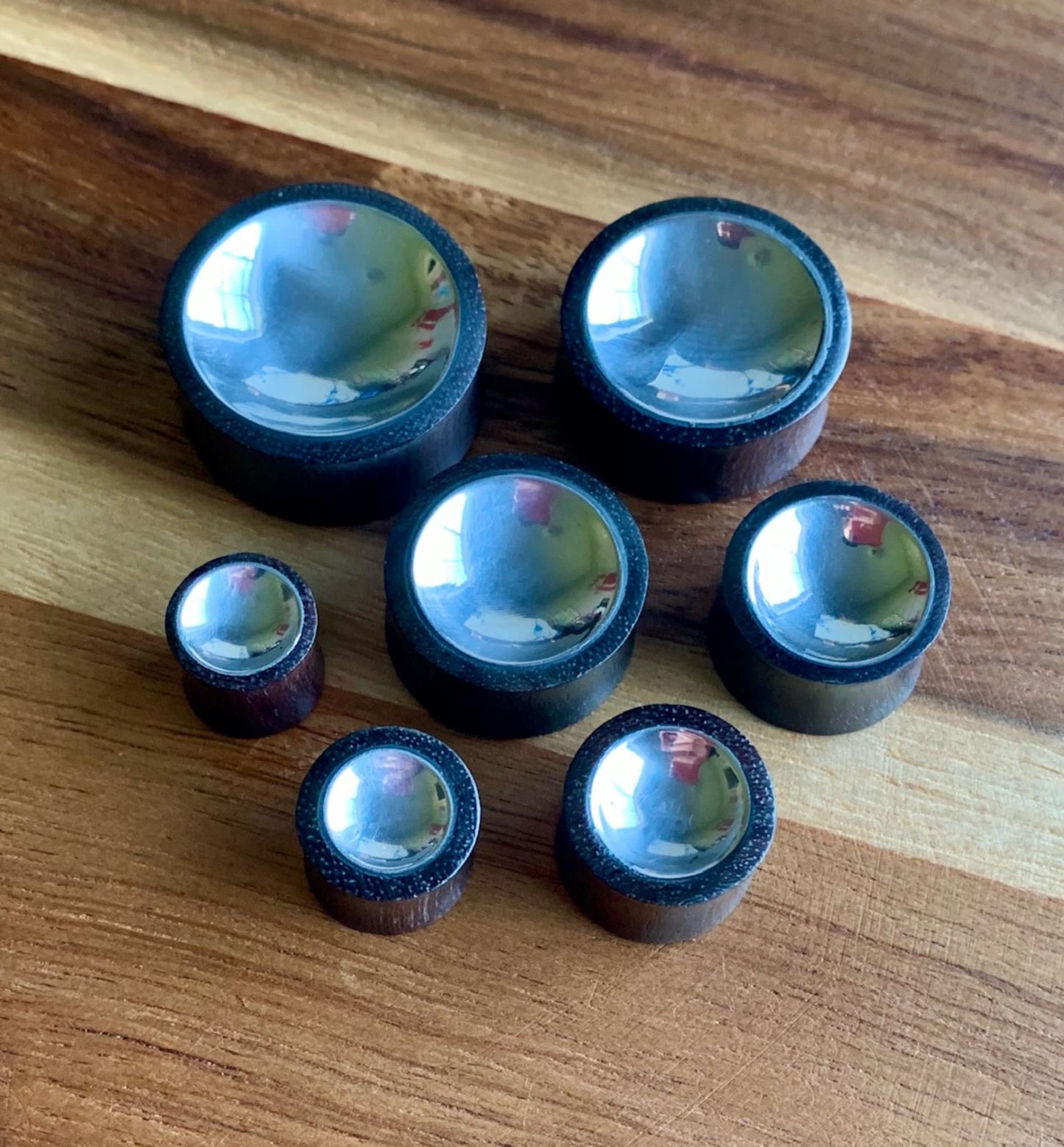 PAIR of Unique Concave Silver Tin Sono Wood Double Flare Plugs - Gauges 00g (10mm) up to 1" (25mm) available!