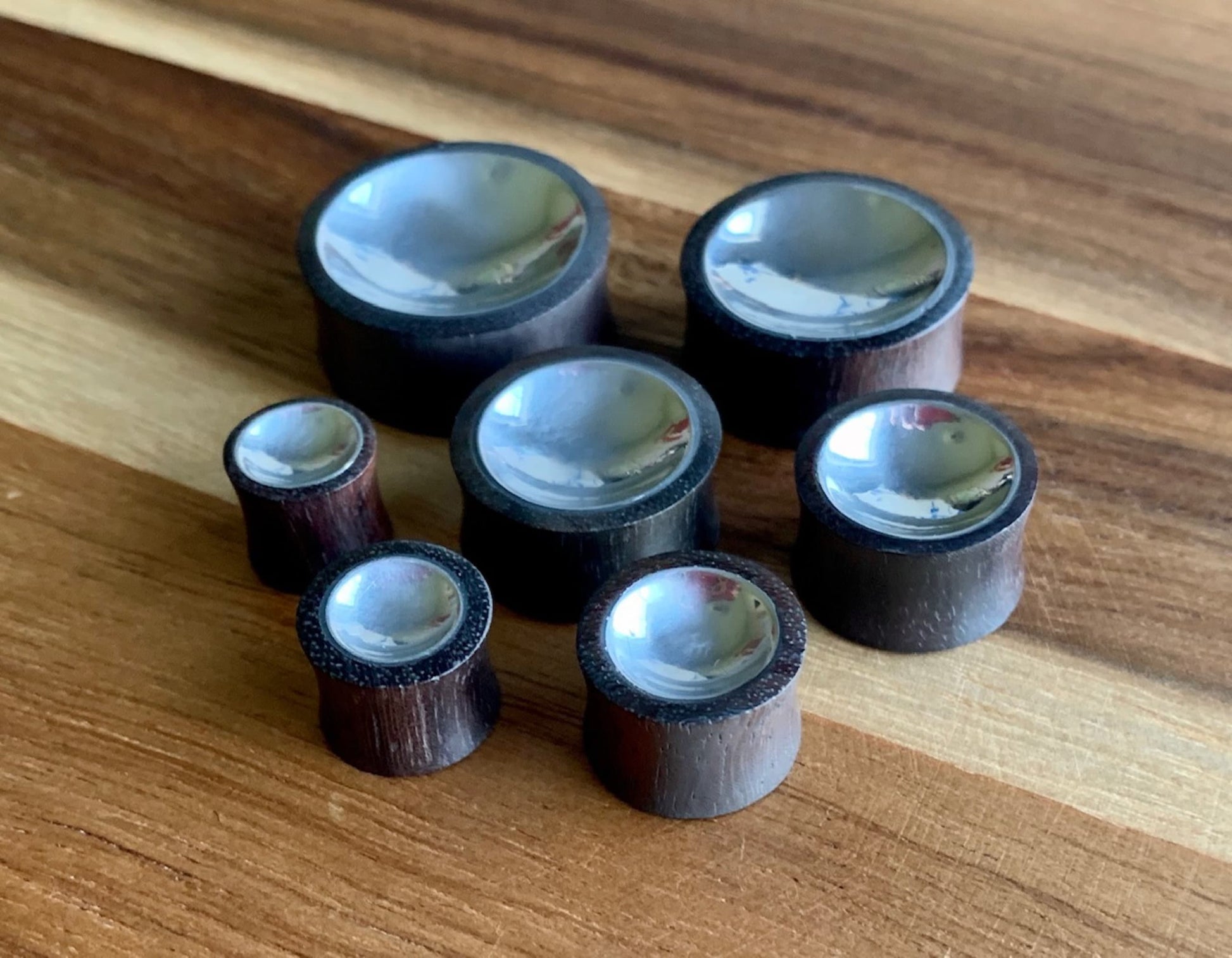 PAIR of Unique Concave Silver Tin Sono Wood Double Flare Plugs - Gauges 00g (10mm) up to 1" (25mm) available!