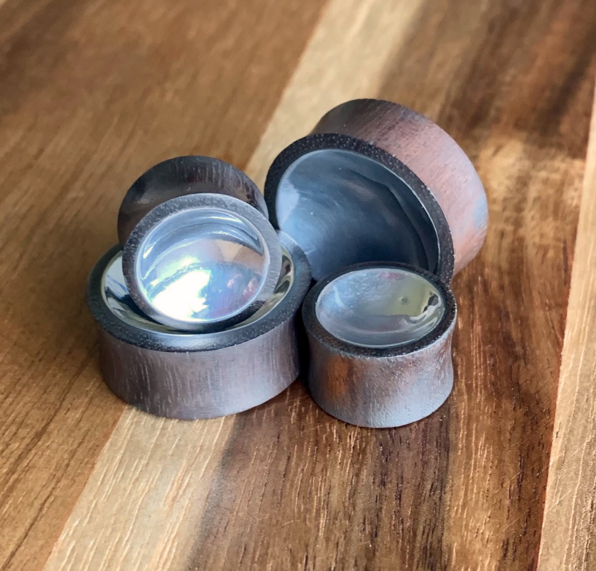 PAIR of Unique Concave Silver Tin Sono Wood Double Flare Plugs - Gauges 00g (10mm) up to 1" (25mm) available!