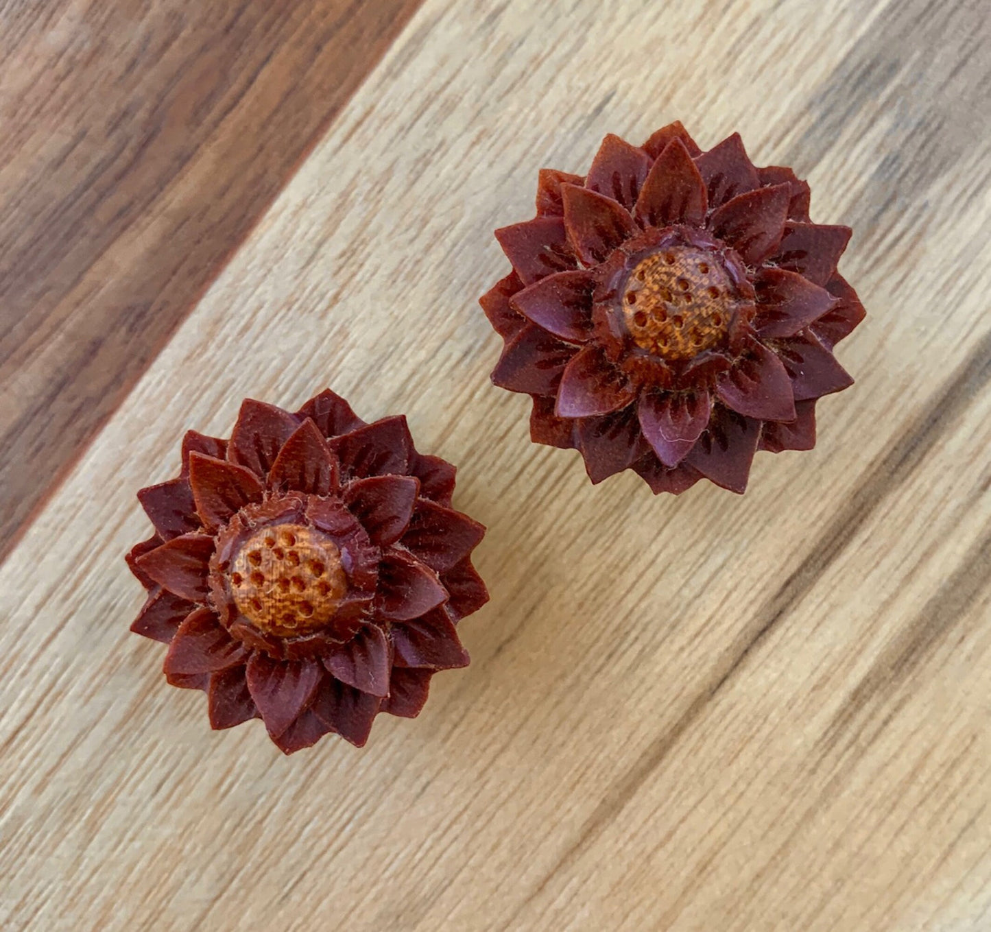 PAIR of Beautiful Lotus Flower Organic Sawo Wood Plugs - Gauges 0g (8mm) thru 1" (25mm) available!