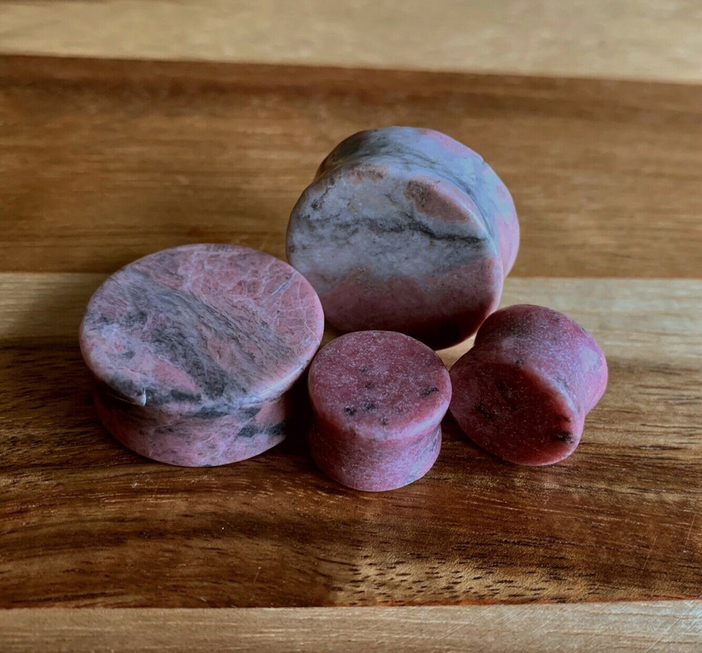 PAIR of Stunning Rhodonite Stone Plugs Organic Plugs - Gauges 2g (6mm) through 1" (25mm) available!