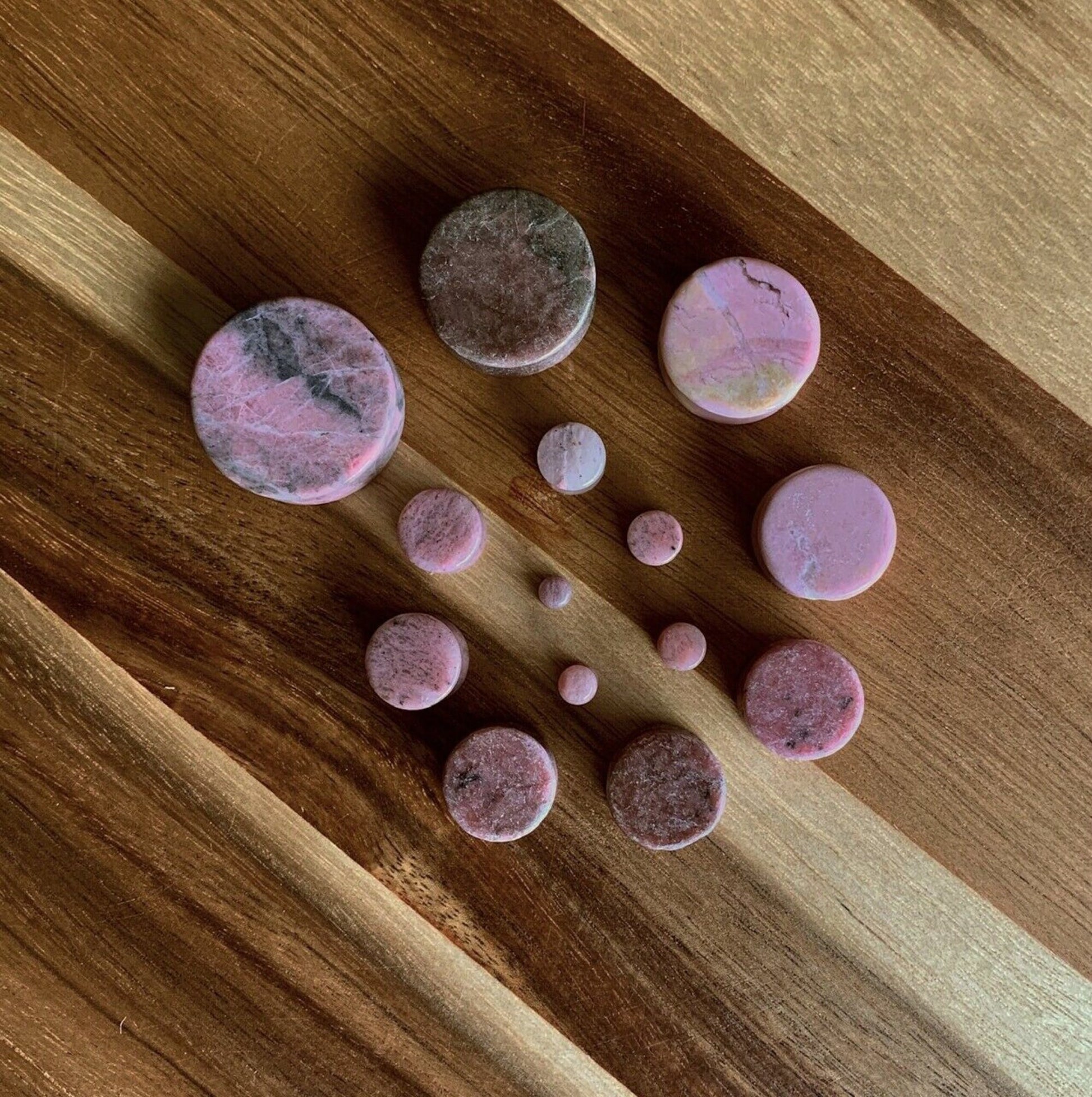 PAIR of Stunning Rhodonite Stone Plugs Organic Plugs - Gauges 2g (6mm) through 1" (25mm) available!