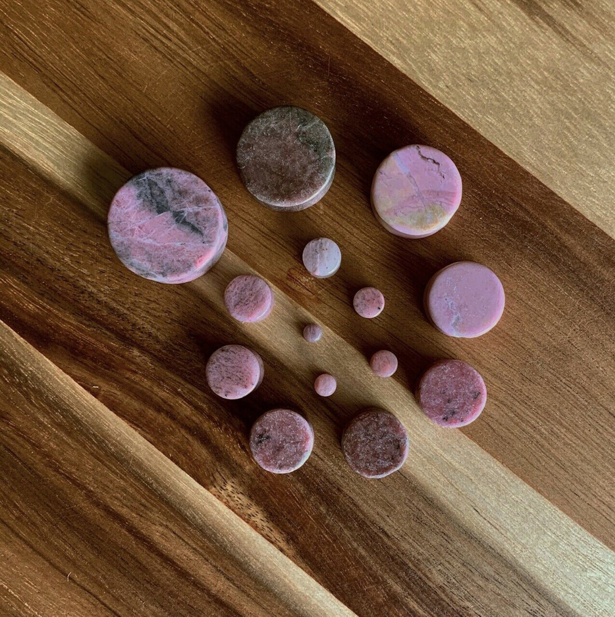 PAIR of Stunning Rhodonite Stone Plugs Organic Plugs - Gauges 2g (6mm) through 1" (25mm) available!