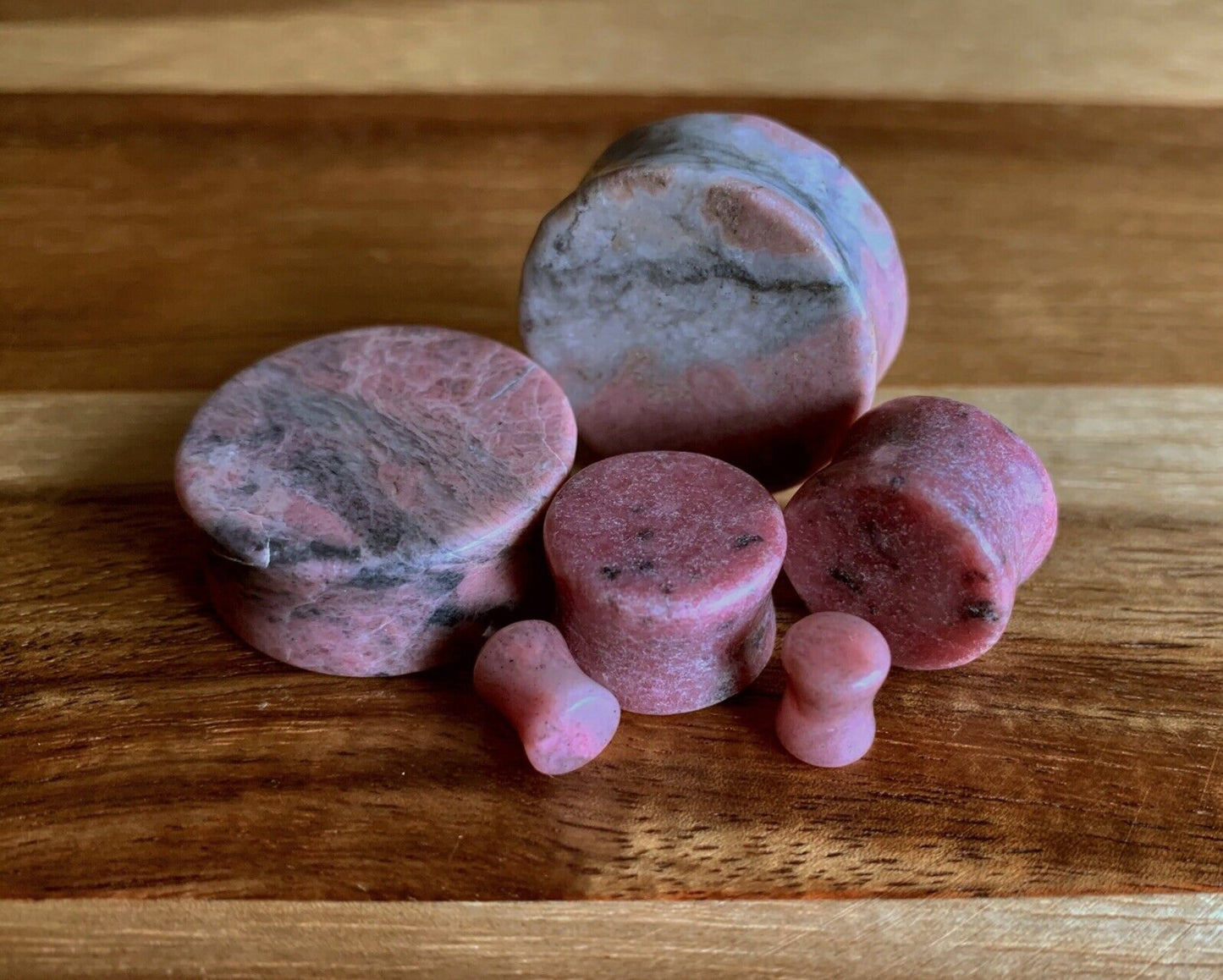 PAIR of Stunning Rhodonite Stone Plugs Organic Plugs - Gauges 2g (6mm) through 1" (25mm) available!