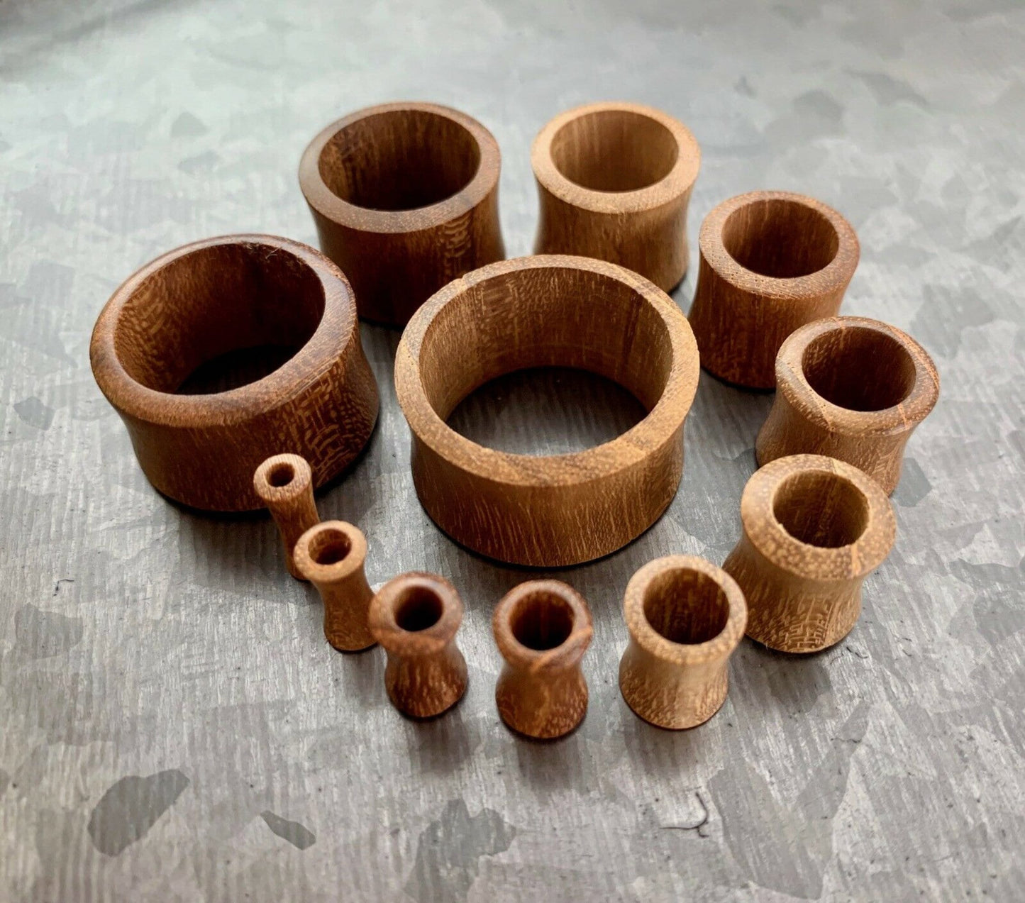 PAIR of Unique Organic Teak Wood Double Flare Tunnels/Plugs - Gauges 8g (3.2mm) up to 1" (25mm) available!