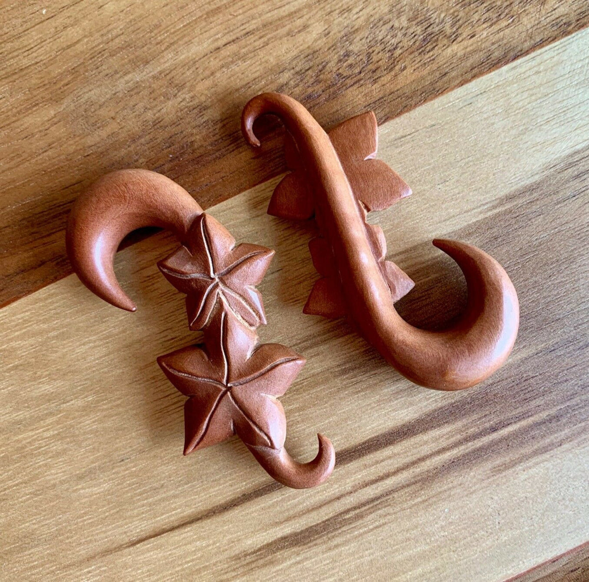 PAIR of Unique Organic Leaves Saba Wood Expanding Tapers - Gauges 6g (4mm) up to 7/16" (11mm) available!