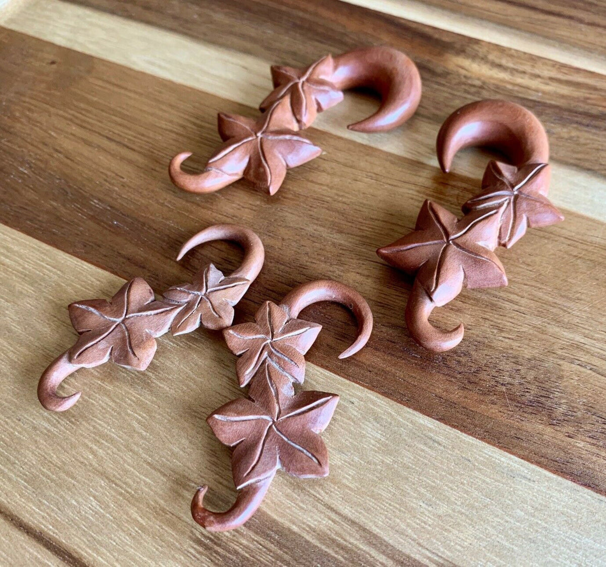 PAIR of Unique Organic Leaves Saba Wood Expanding Tapers - Gauges 6g (4mm) up to 7/16" (11mm) available!