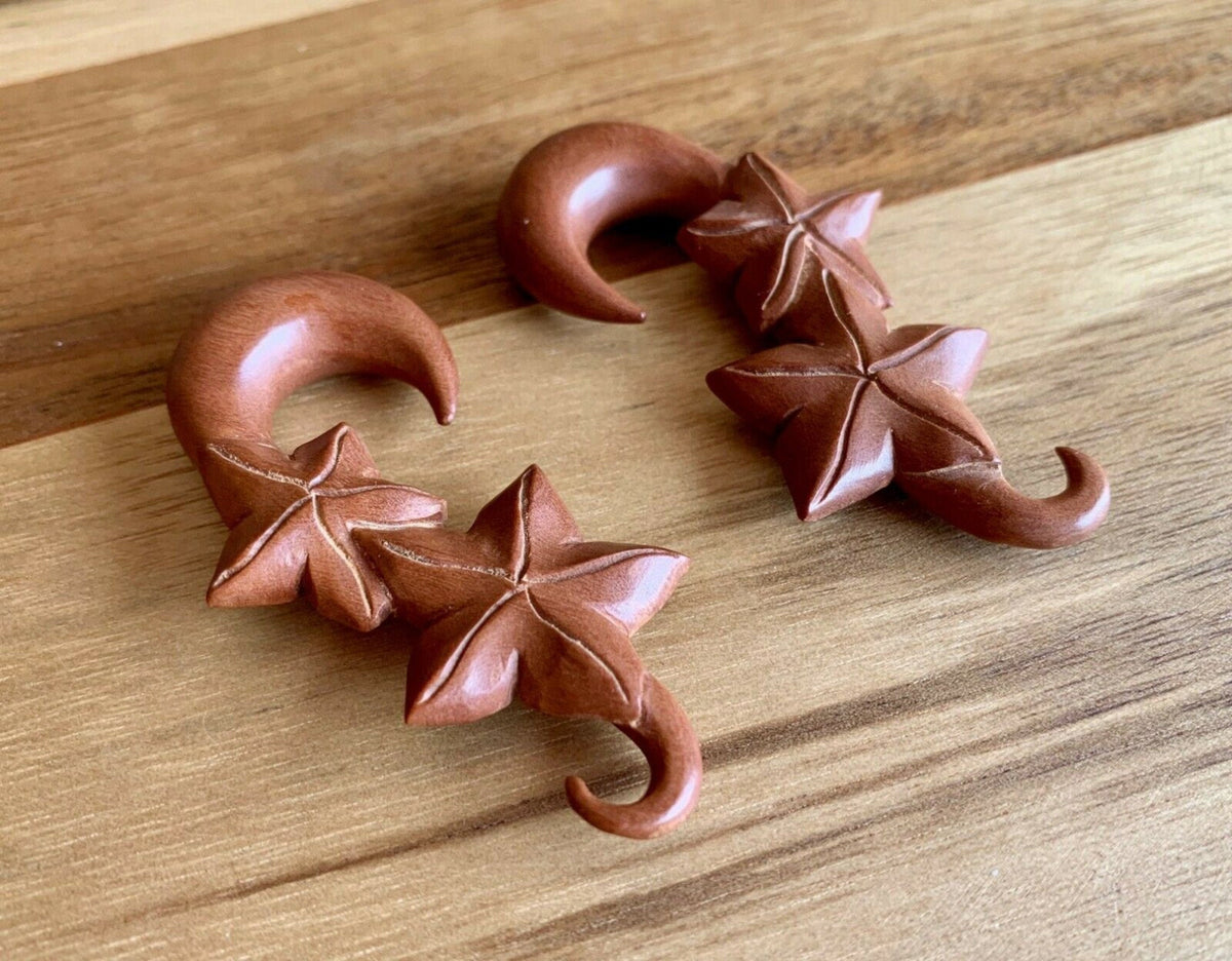 PAIR of Unique Organic Leaves Saba Wood Expanding Tapers - Gauges 6g (4mm) up to 7/16" (11mm) available!