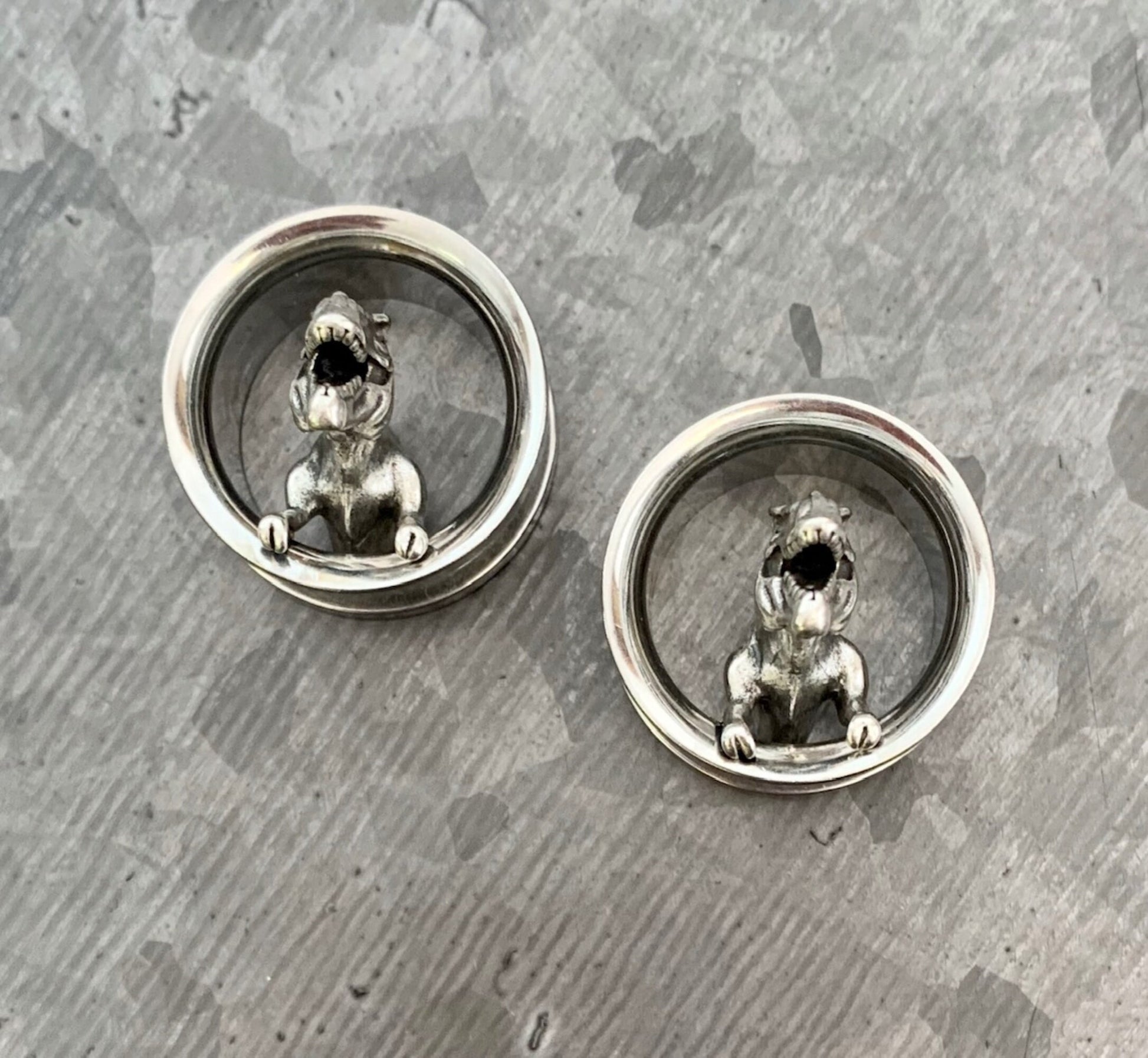 PAIR of Unique T-Rex Surgical Steel Screw Fit Tunnels/Plugs - Gauges 00g (10mm) up to 3/4" (19mm) available!