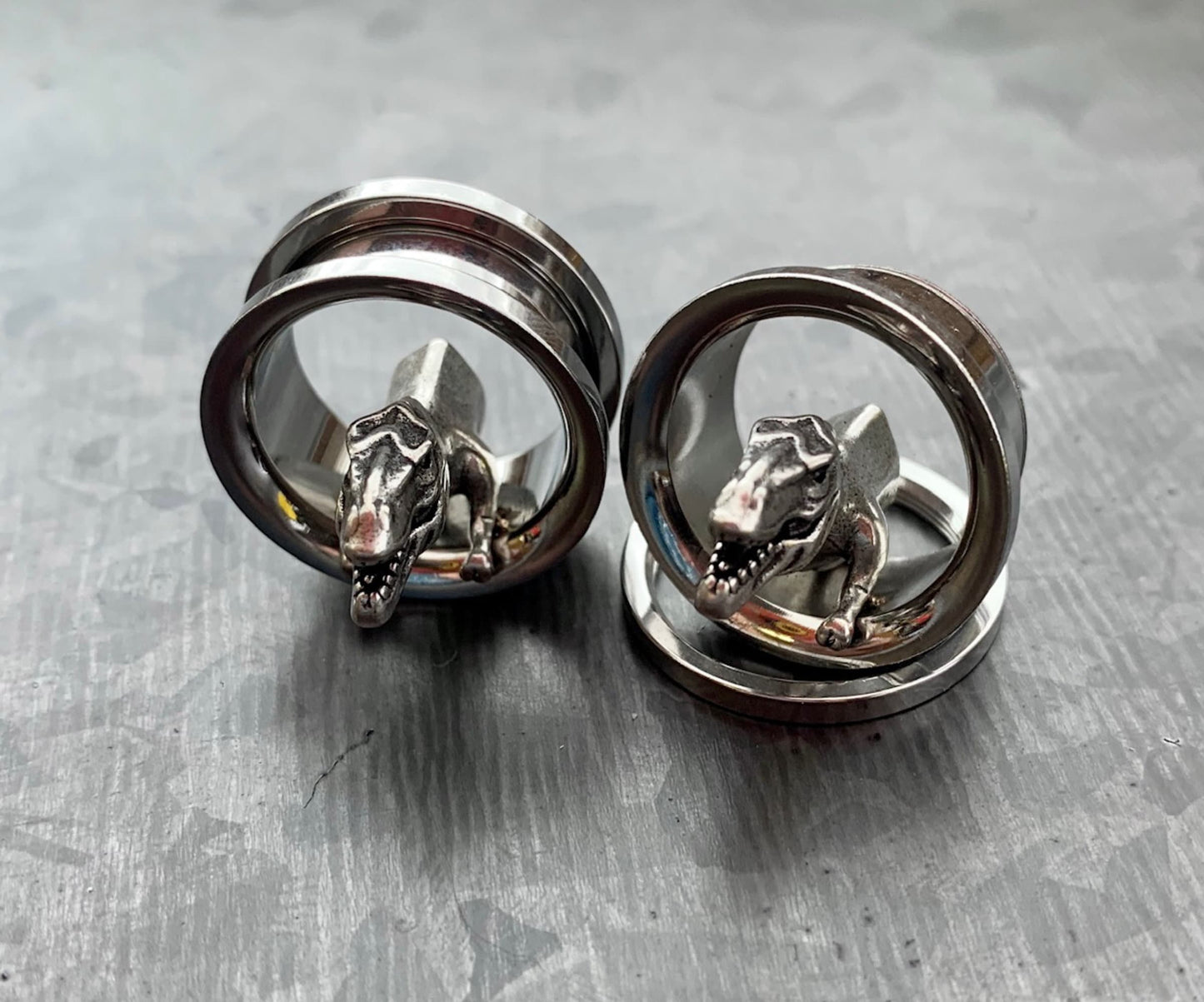PAIR of Unique T-Rex Surgical Steel Screw Fit Tunnels/Plugs - Gauges 00g (10mm) up to 3/4" (19mm) available!