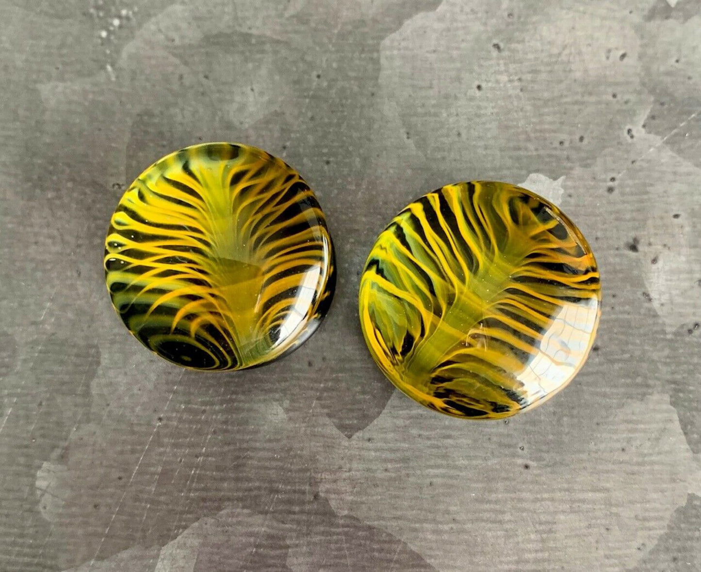 PAIR of Stunning Golden Black Design Pyrex Glass Double Flare Plugs - Gauges 2g (6mm) through 3/4" (19mm) available!