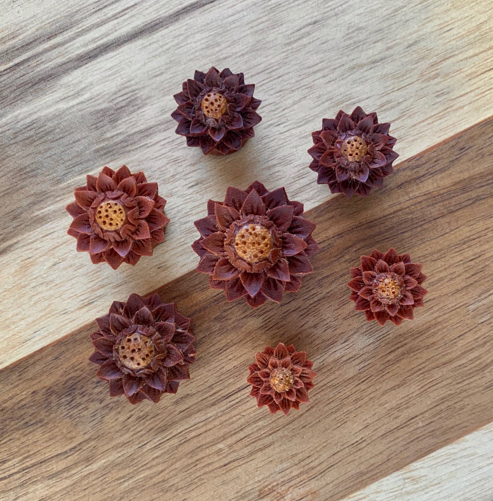 PAIR of Beautiful Lotus Flower Organic Sawo Wood Plugs - Gauges 0g (8mm) thru 1" (25mm) available!