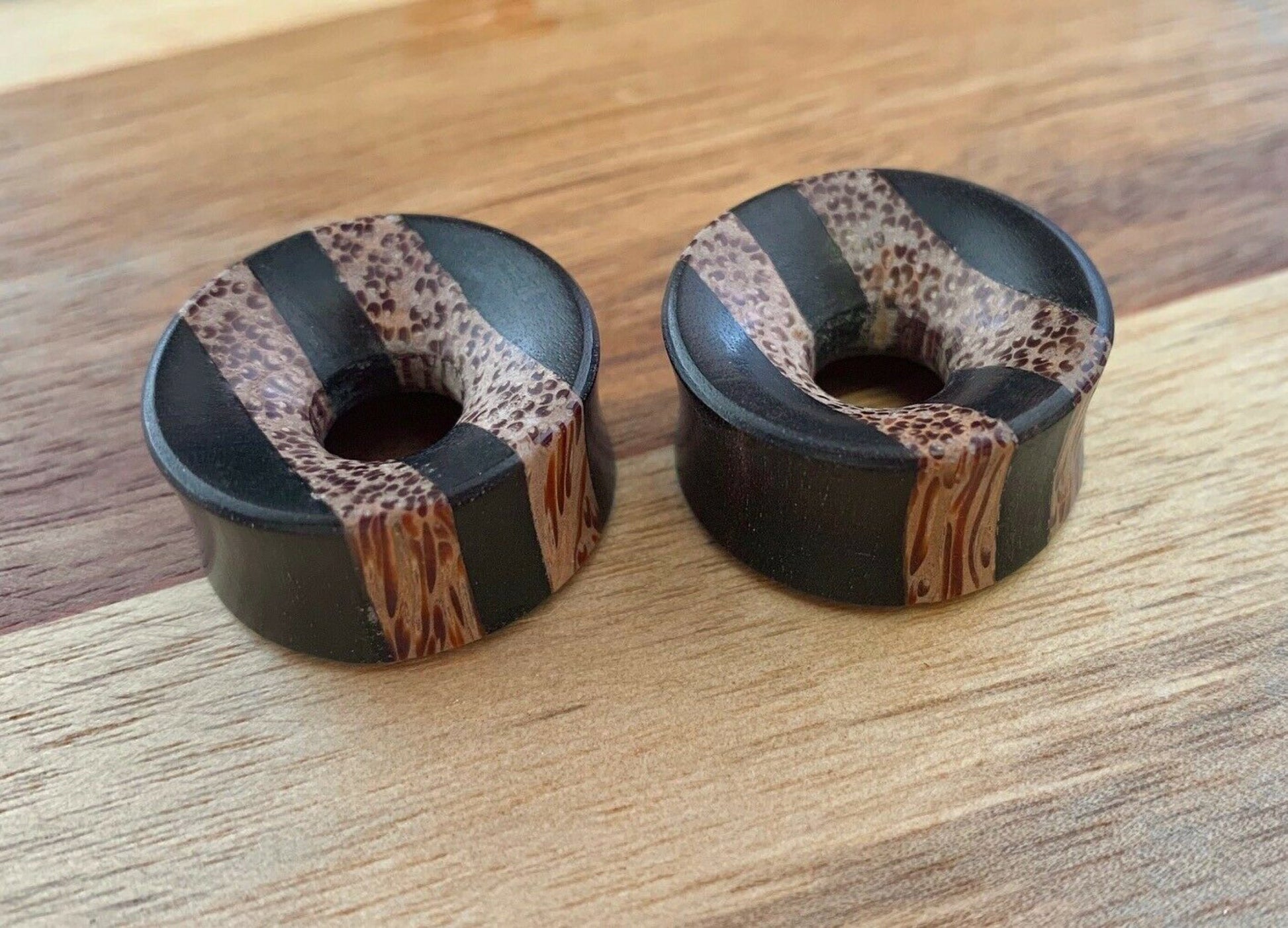 PAIR of Stunning Organic Coconut & Areng Wood Concave Tunnels - Gauges 2g (6mm) thru 1" (25mm) available!