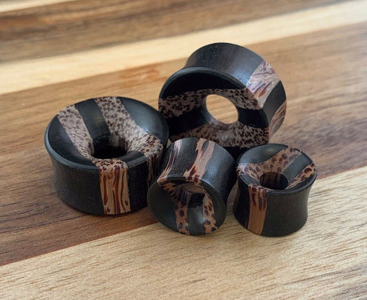 PAIR of Stunning Organic Coconut & Areng Wood Concave Tunnels - Gauges 2g (6mm) thru 1" (25mm) available!