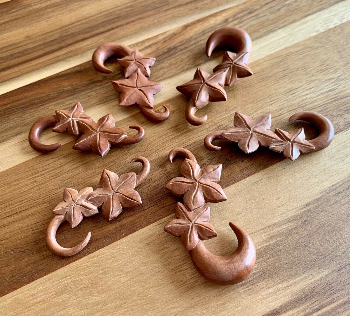 PAIR of Unique Organic Leaves Saba Wood Expanding Tapers - Gauges 6g (4mm) up to 7/16" (11mm) available!