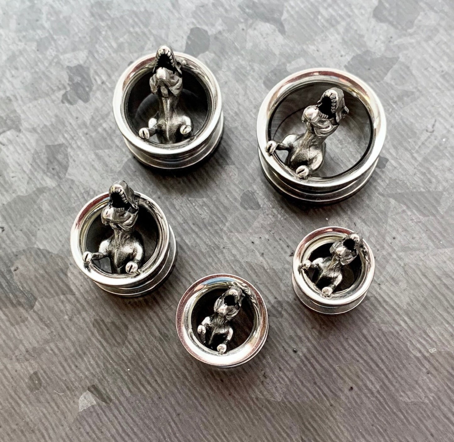 PAIR of Unique T-Rex Surgical Steel Screw Fit Tunnels/Plugs - Gauges 00g (10mm) up to 3/4" (19mm) available!