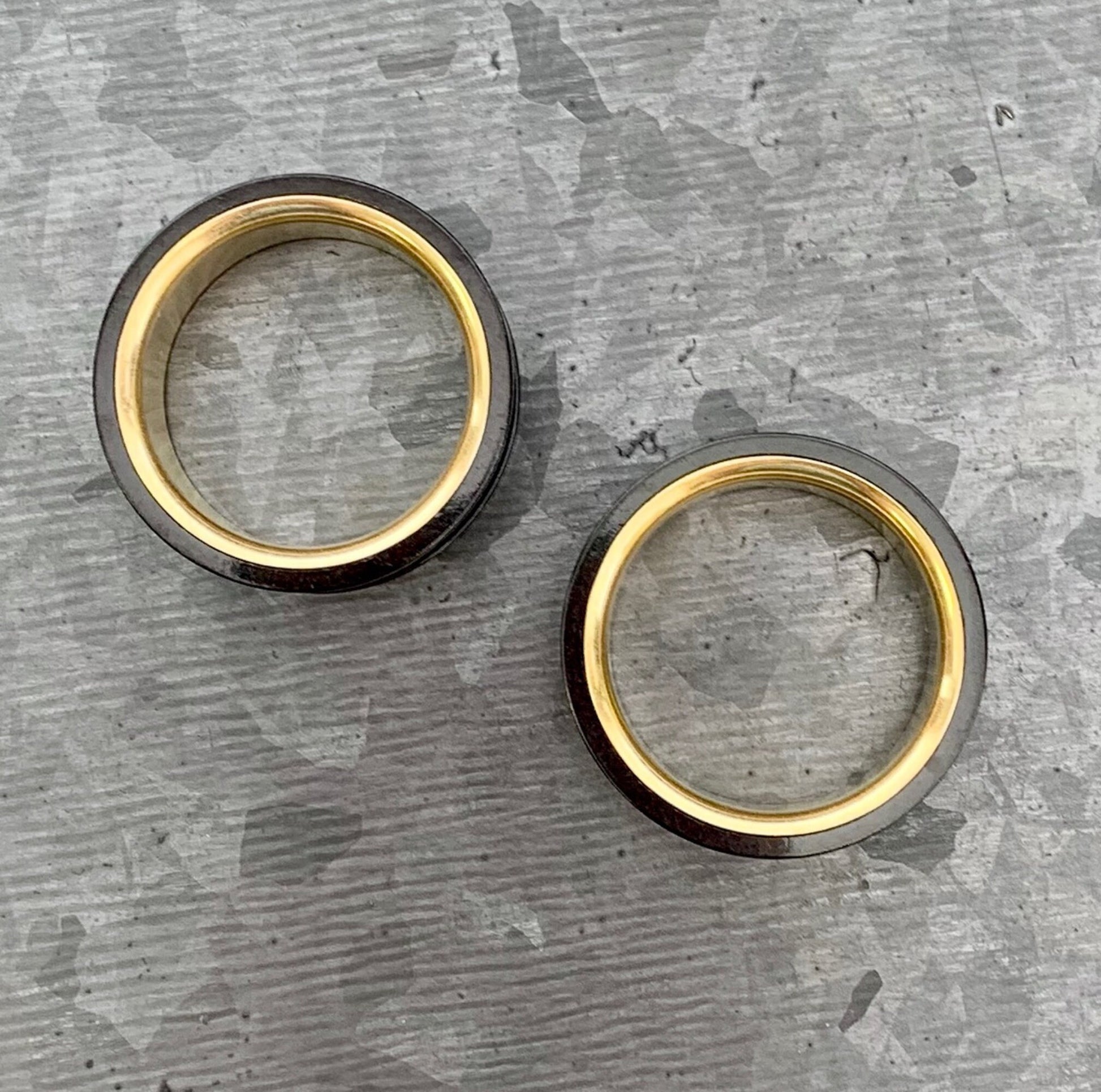 PAIR of Unique Black and Gold Interior Screw Fit Tunnels/Plugs - Gauges 2g (6mm) through 1" (25mm) available!