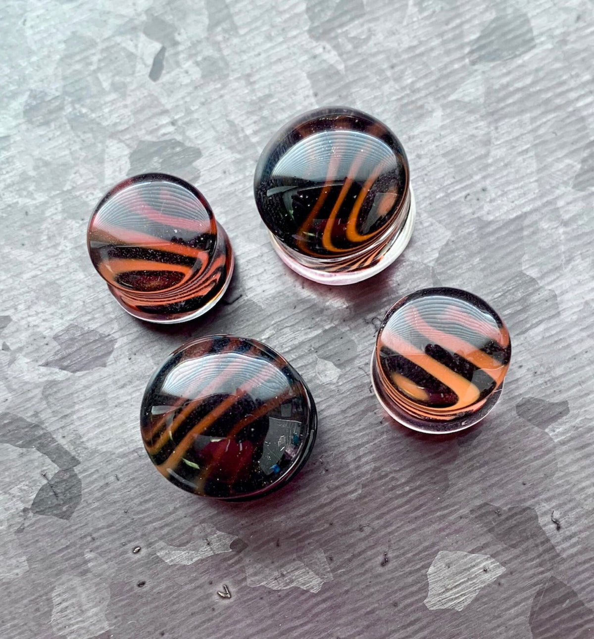 PAIR of Red Feather Design Pyrex Glass Double Flare Plugs - Gauges 2g (6mm) through 5/8" (16mm) available!