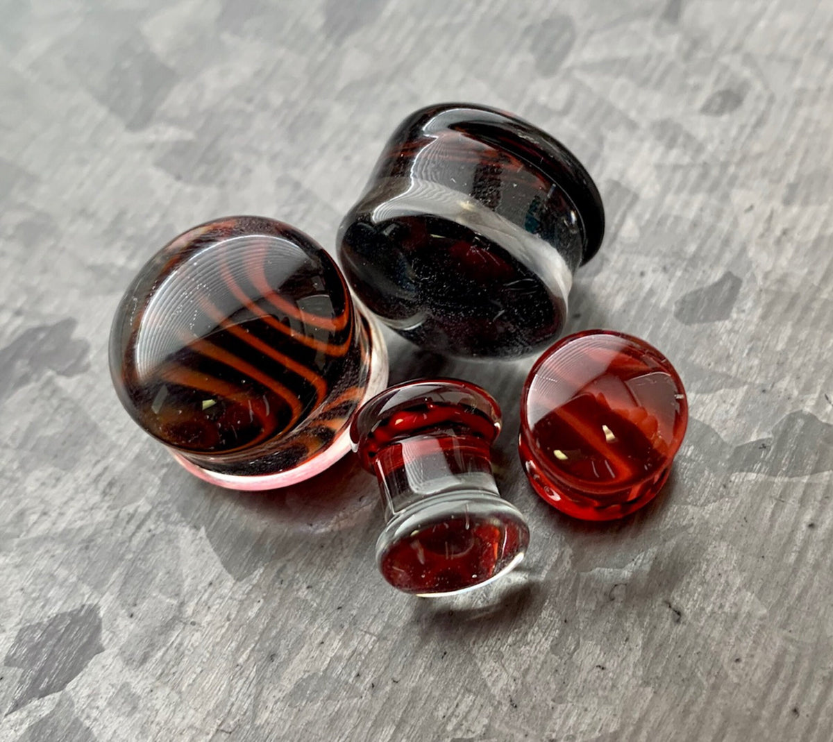 PAIR of Red Feather Design Pyrex Glass Double Flare Plugs - Gauges 2g (6mm) through 5/8" (16mm) available!