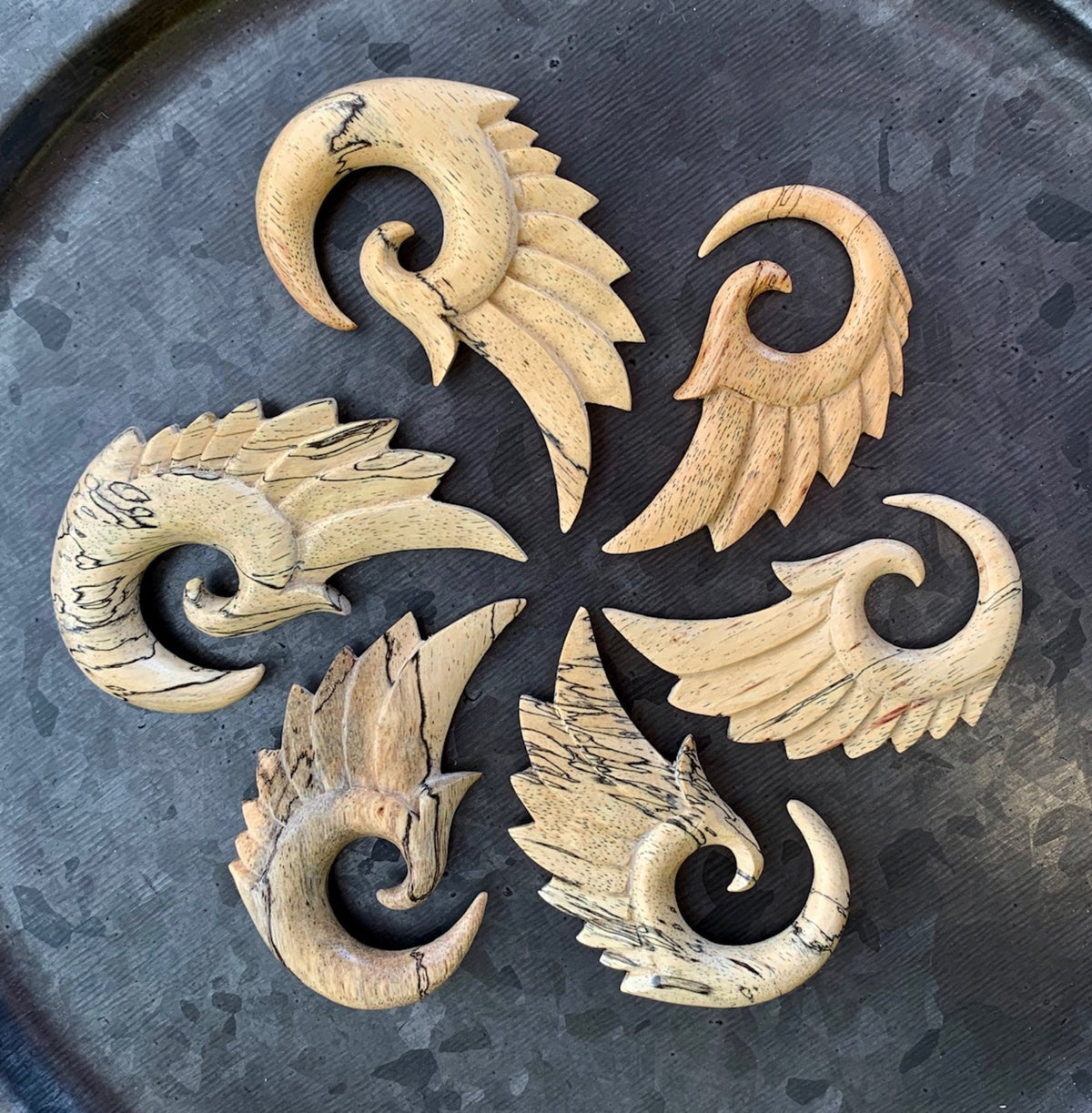 PAIR of Stunning Organic Tamarind Wood Wing Tapers/Hangers - Gauges 4g (5mm) up to 0000g (12mm) available!