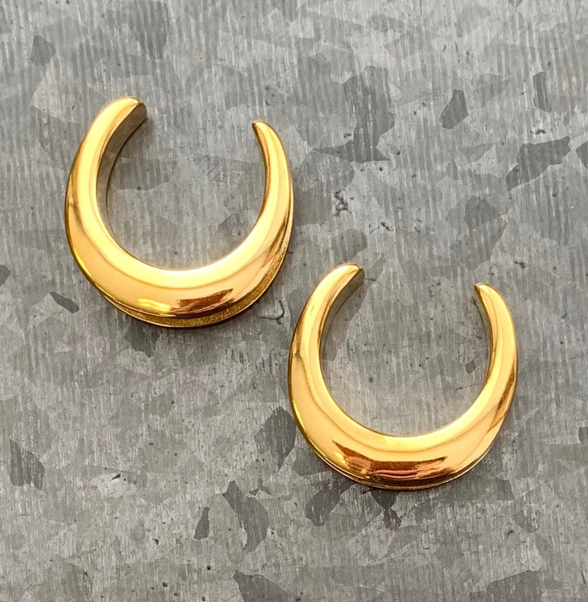 Pair of Stunning Gold Saddle Surgical Steel Ear Spreaders Hanger-Tunnels/Plugs - Gauges 00g (10mm) thru 1" (25mm) available!