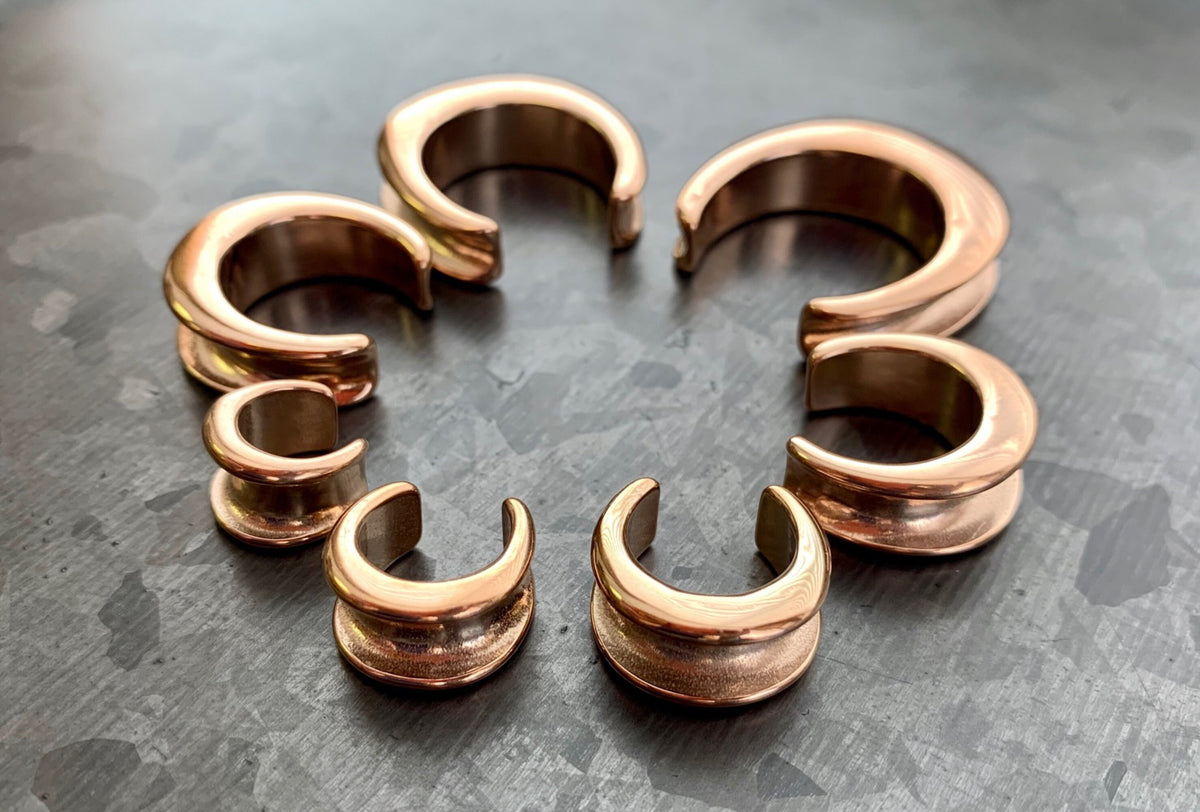 Pair of Beautiful Rose Gold Saddle Surgical Steel Ear Spreaders Hanger-Tunnels/Plugs - Gauges 00g (10mm) thru 1" (25mm) available!