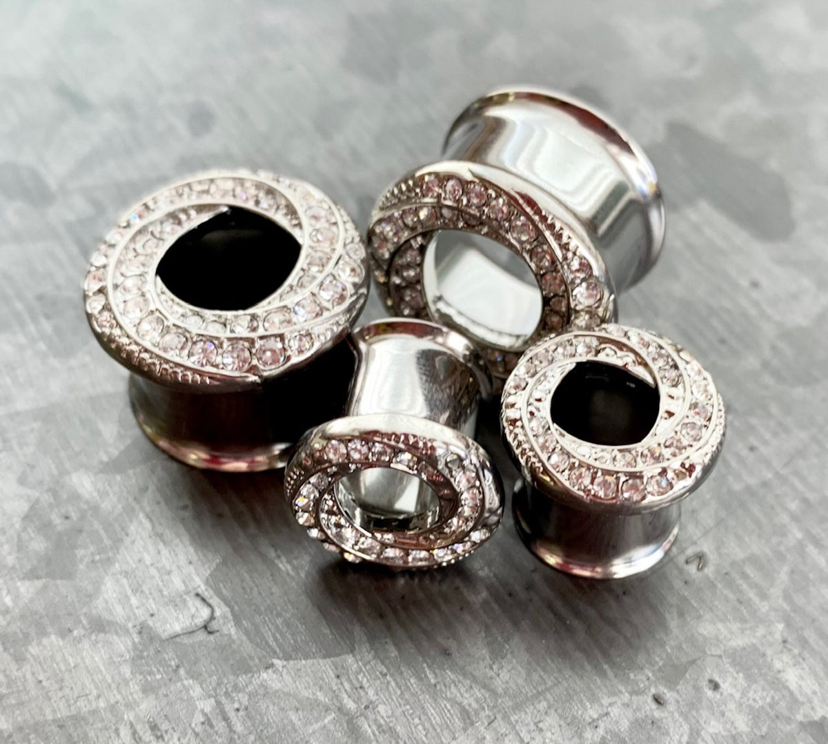 PAIR of Stunning Gem Paved Braided Swirl Double Flare Tunnels / Plugs - Silver, Gold or Rose Gold - 00g (10mm) thru 5/8"(16mm) available!