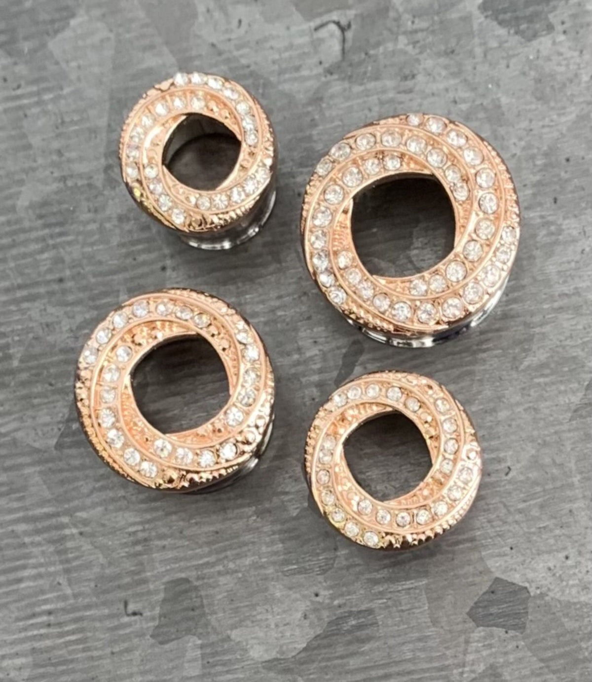 PAIR of Stunning Gem Paved Braided Swirl Double Flare Tunnels / Plugs - Silver, Gold or Rose Gold - 00g (10mm) thru 5/8"(16mm) available!