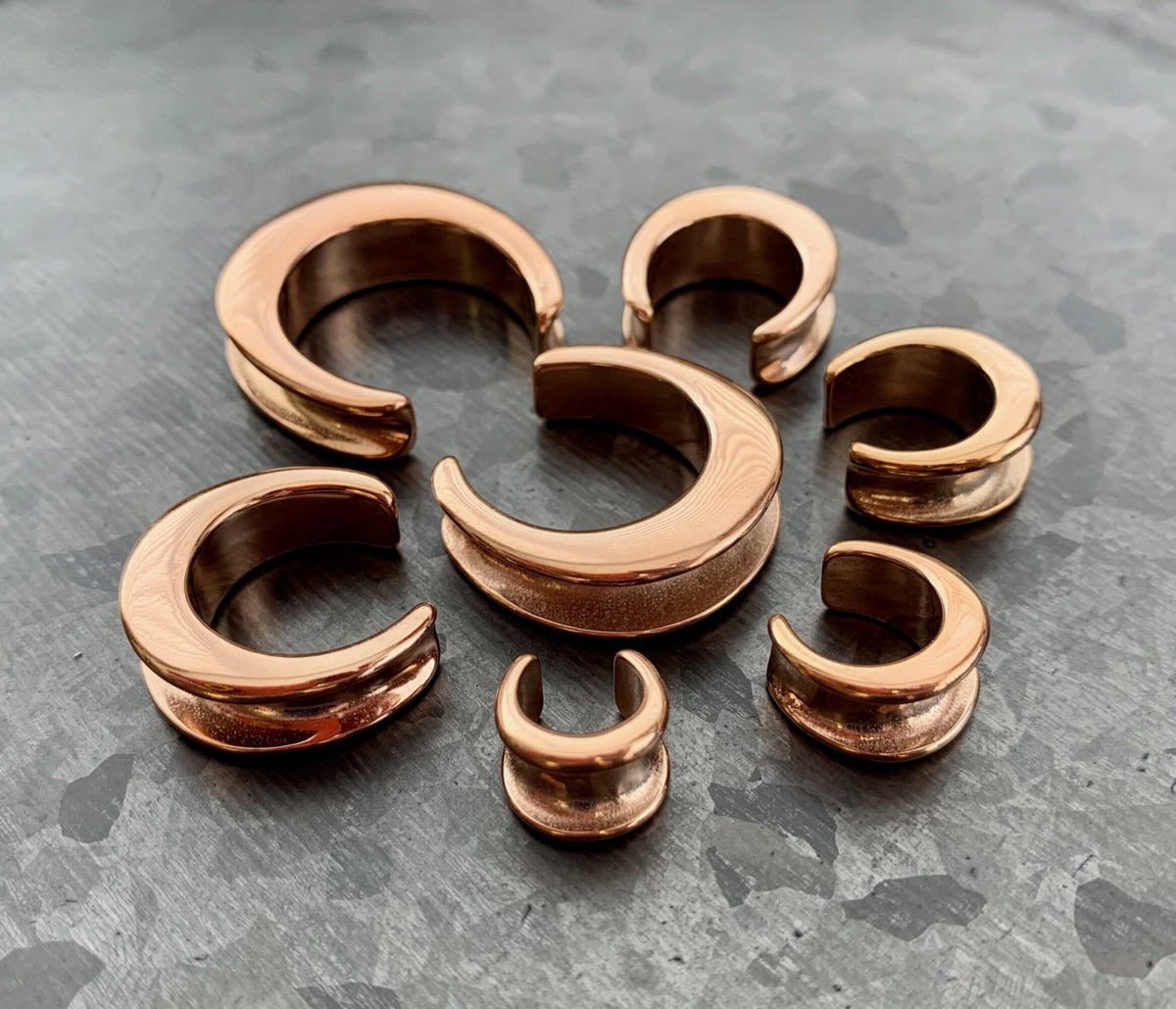 Pair of Beautiful Rose Gold Saddle Surgical Steel Ear Spreaders Hanger-Tunnels/Plugs - Gauges 00g (10mm) thru 1" (25mm) available!