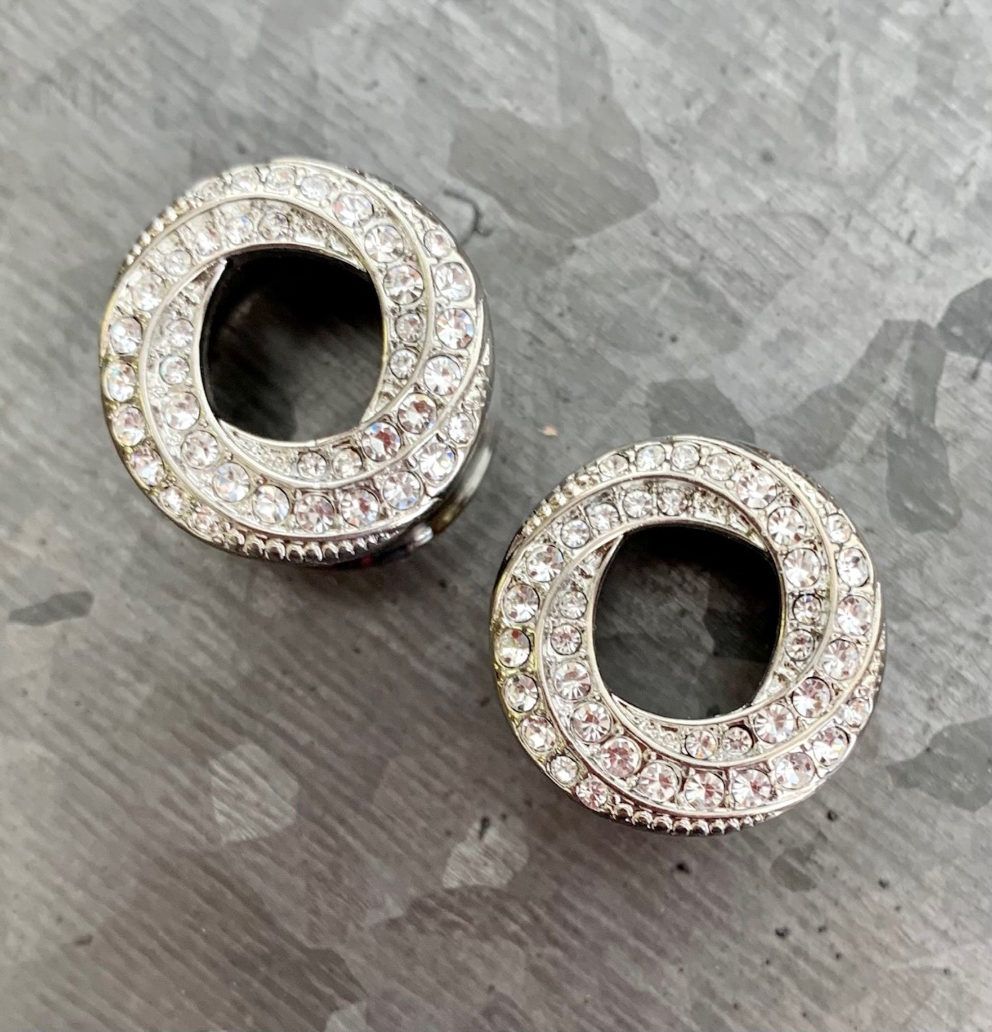 PAIR of Stunning Gem Paved Braided Swirl Double Flare Tunnels / Plugs - Silver, Gold or Rose Gold - 00g (10mm) thru 5/8"(16mm) available!