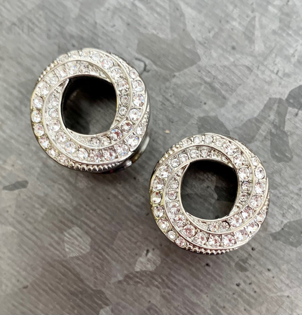 PAIR of Stunning Gem Paved Braided Swirl Double Flare Tunnels / Plugs - Silver, Gold or Rose Gold - 00g (10mm) thru 5/8"(16mm) available!