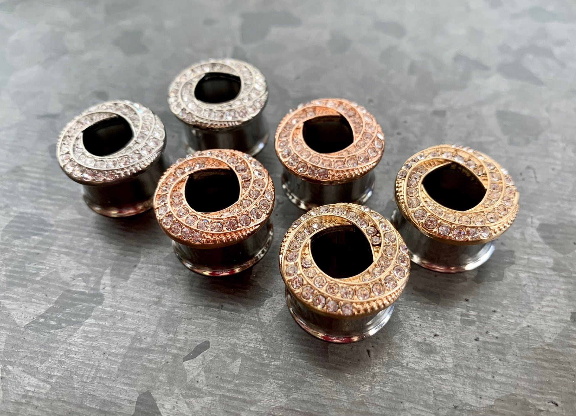 PAIR of Stunning Gem Paved Braided Swirl Double Flare Tunnels / Plugs - Silver, Gold or Rose Gold - 00g (10mm) thru 5/8"(16mm) available!