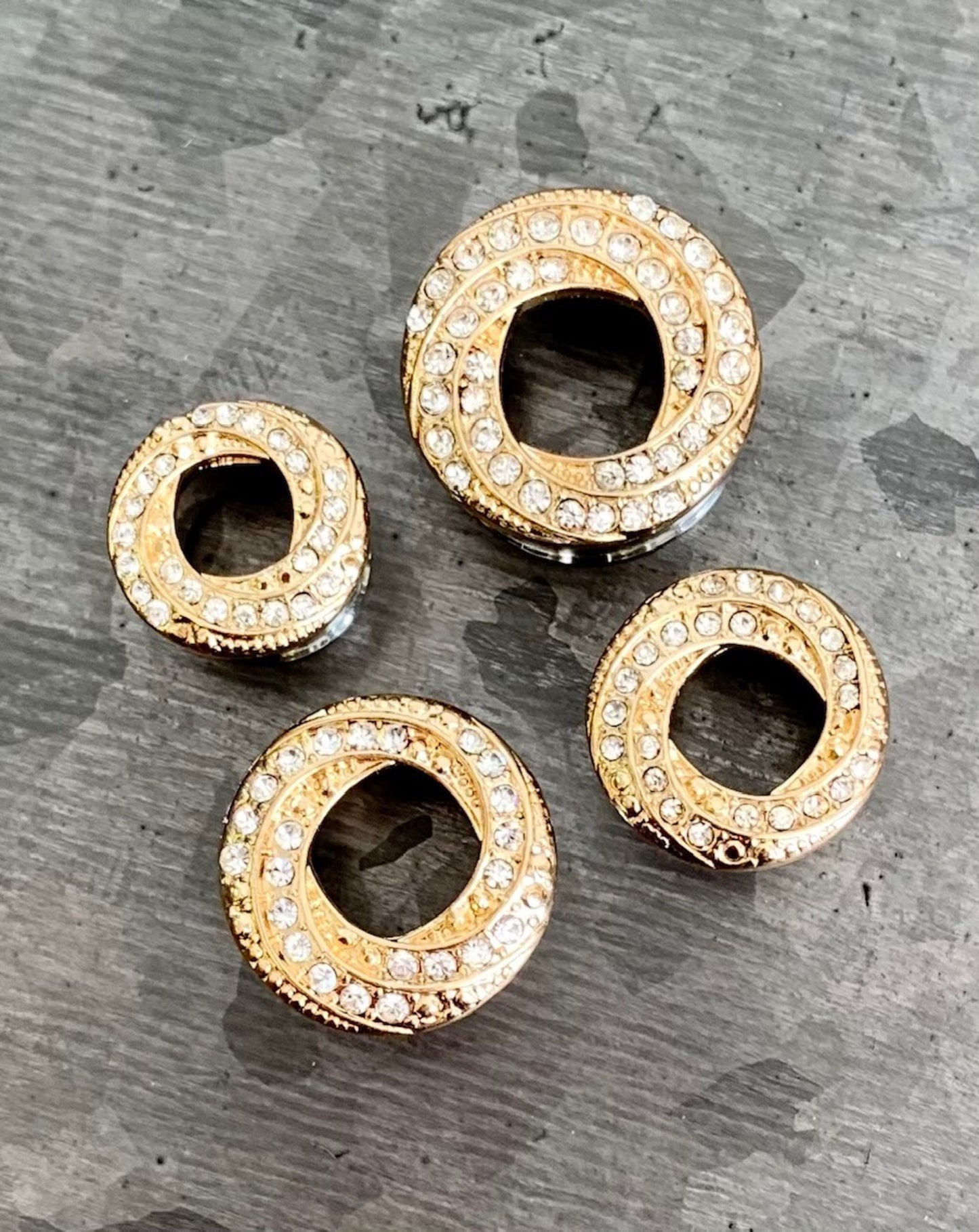PAIR of Stunning Gem Paved Braided Swirl Double Flare Tunnels / Plugs - Silver, Gold or Rose Gold - 00g (10mm) thru 5/8"(16mm) available!