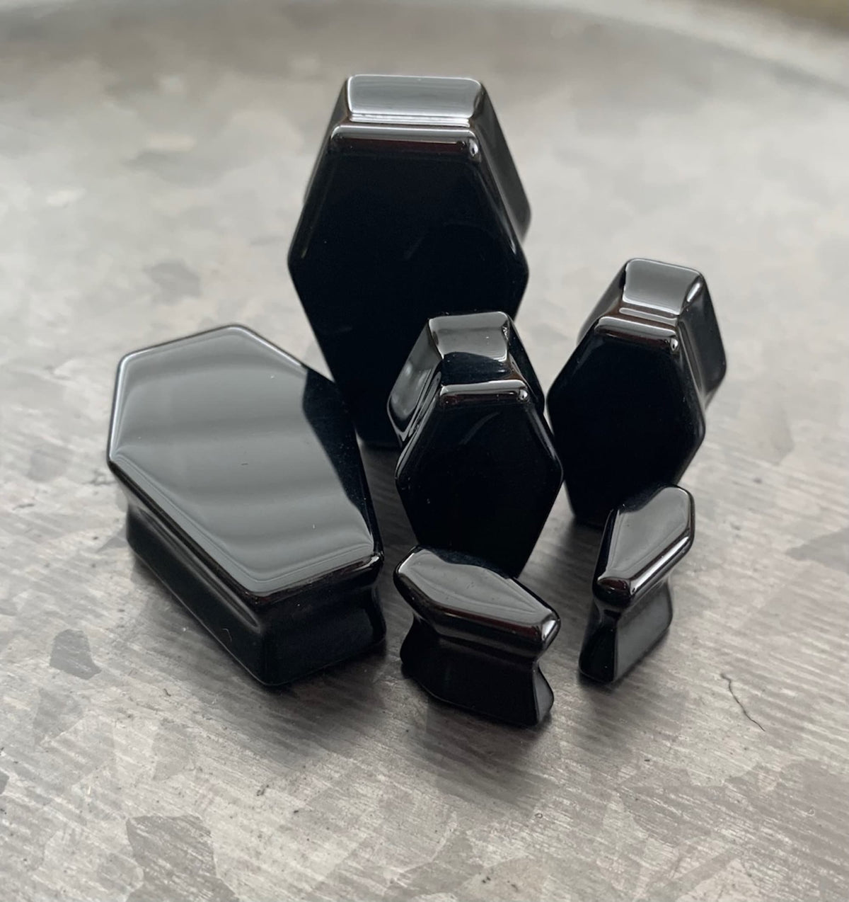 PAIR of Unique Coffin Shaped Organic Black Obsidian Double Flare Stone Plugs - Gauges 2g (6mm) to 1" (25mm) available!