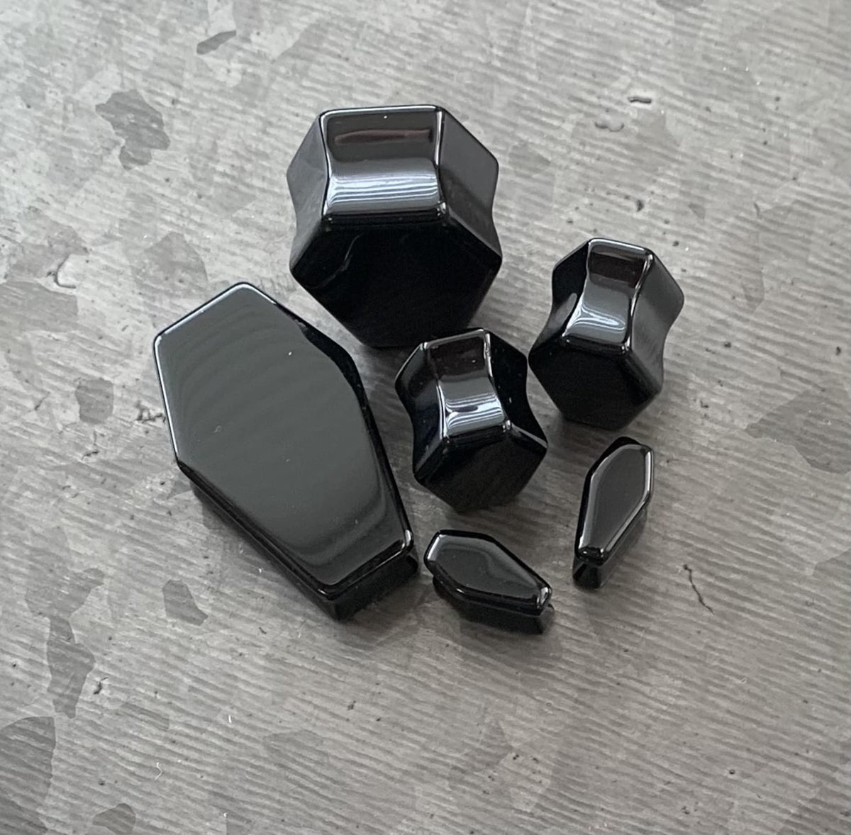 PAIR of Unique Coffin Shaped Organic Black Obsidian Double Flare Stone Plugs - Gauges 2g (6mm) to 1" (25mm) available!
